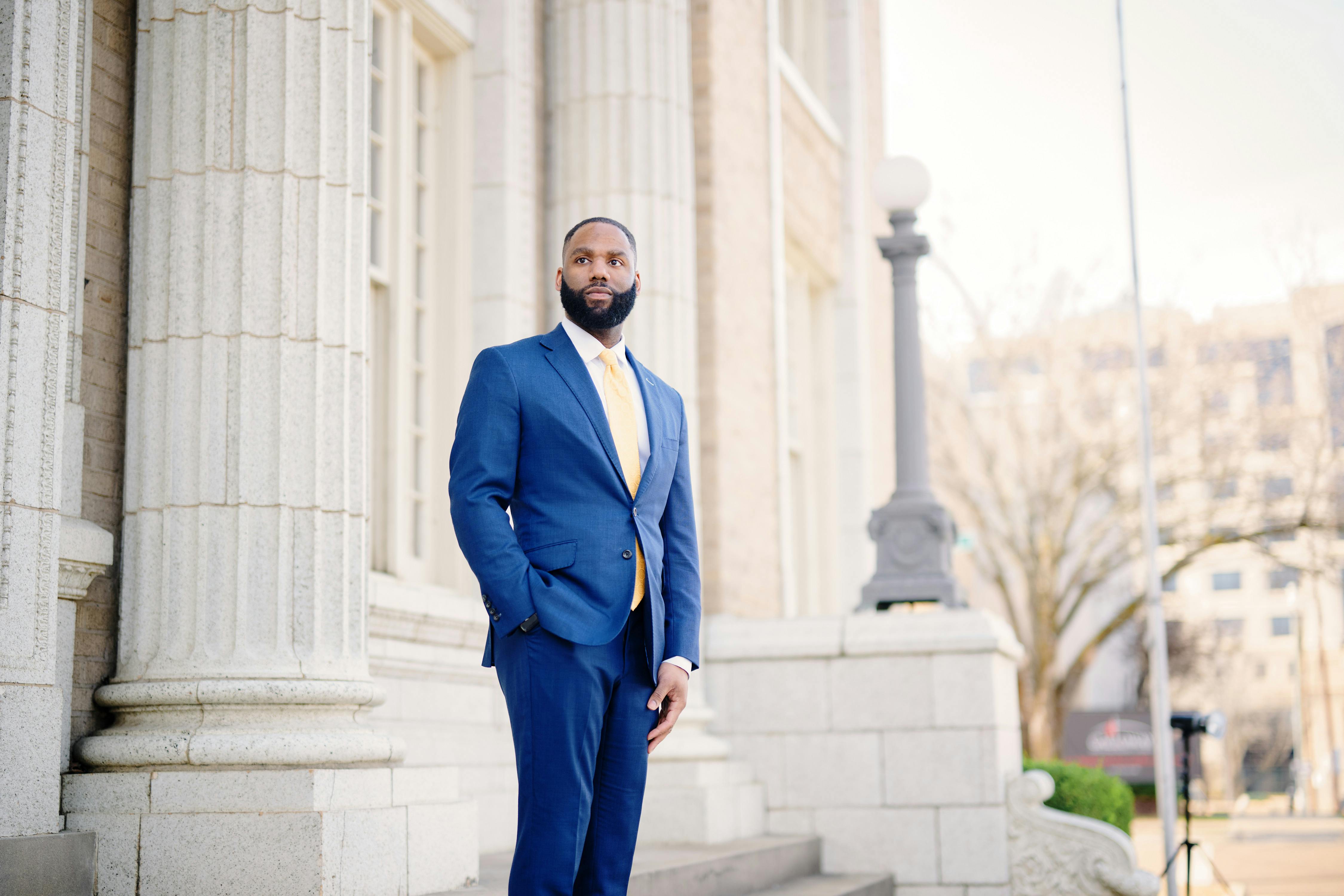 Evan Turnage in front of Mississippi homes