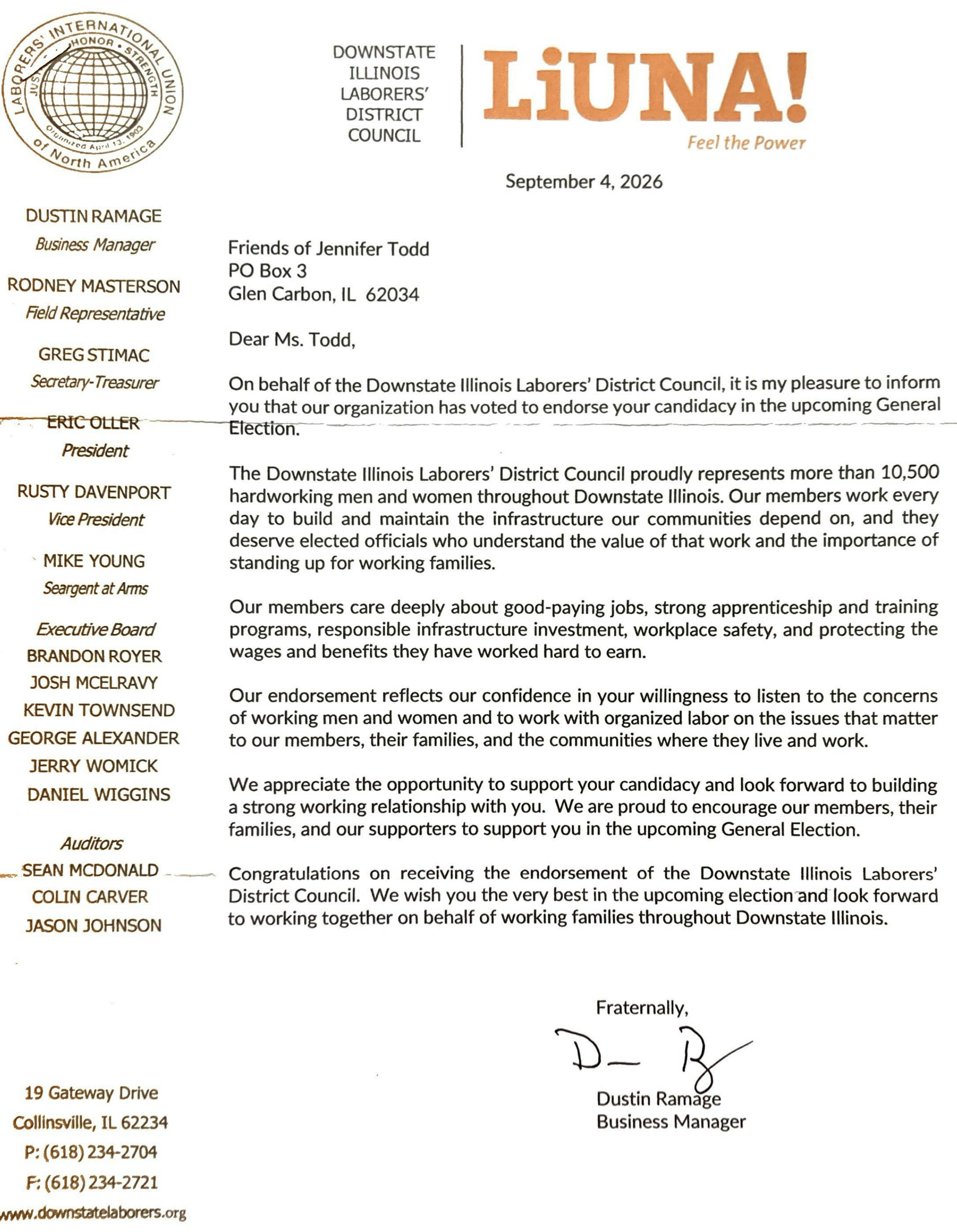 LiUNA letter
