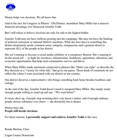 Ronda Shelton-Logan County Democrats endorsement