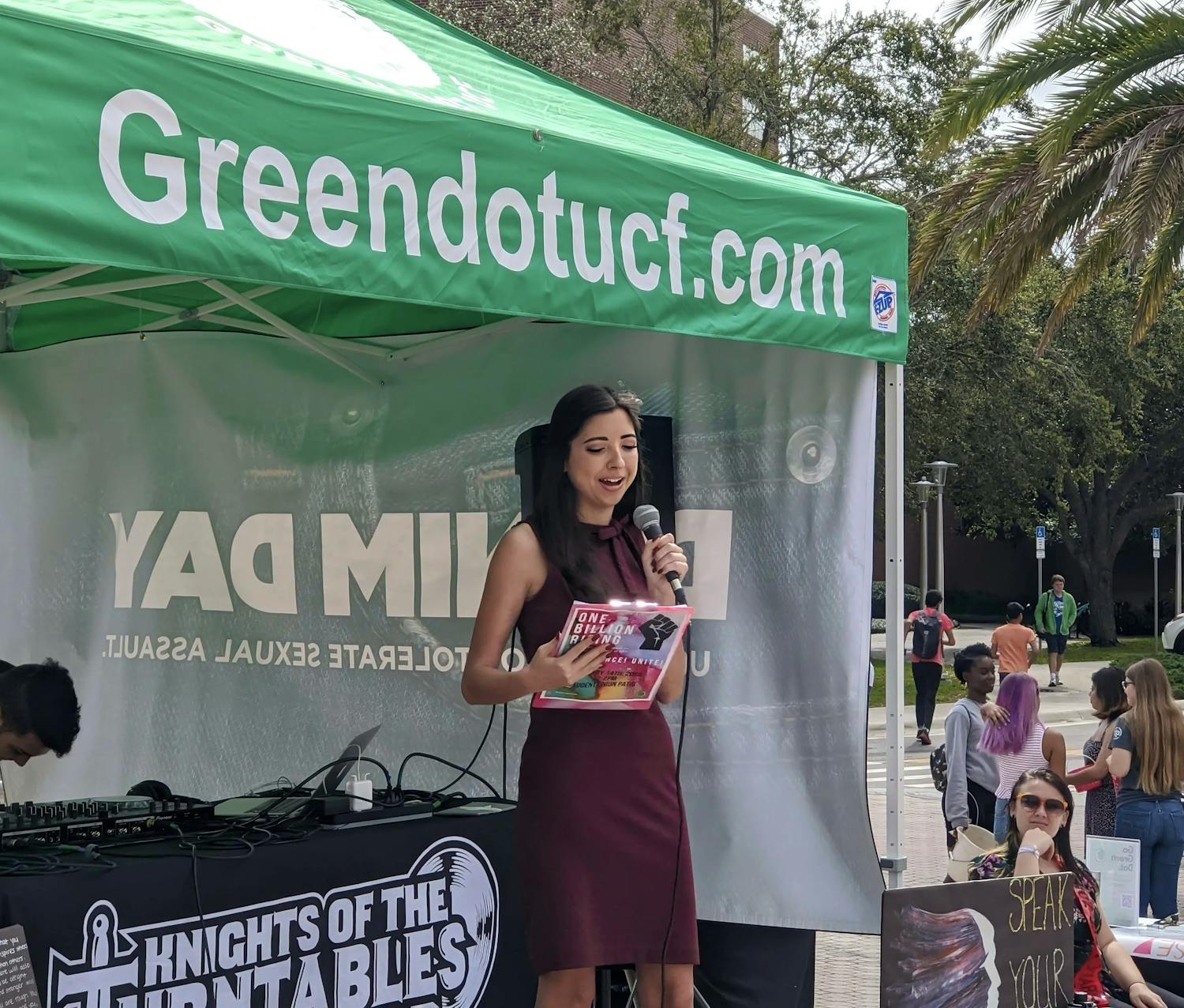 Photo of Emily speaking at One Billion Rising at the University of Central Florida