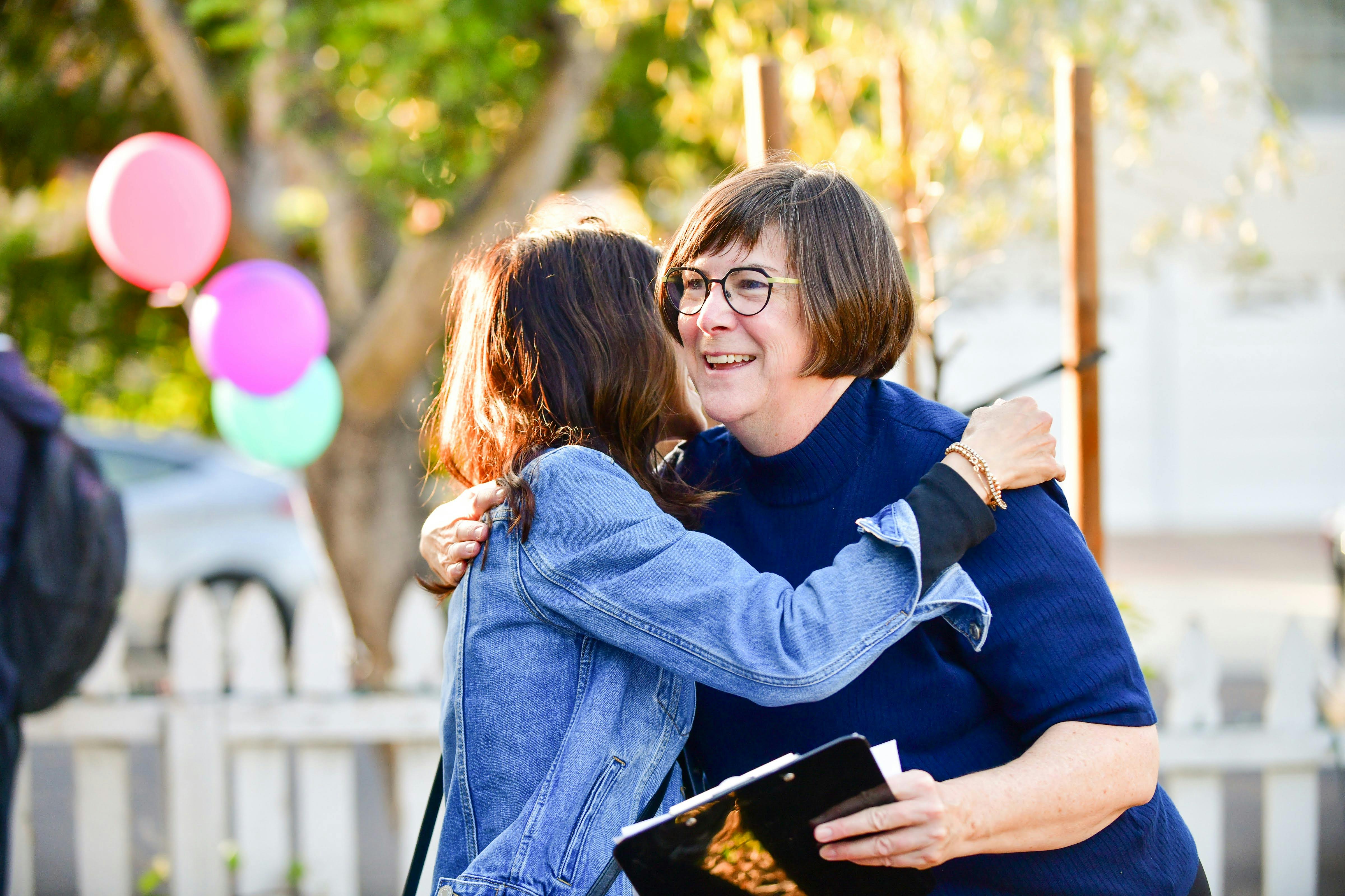 Linda with a supporter