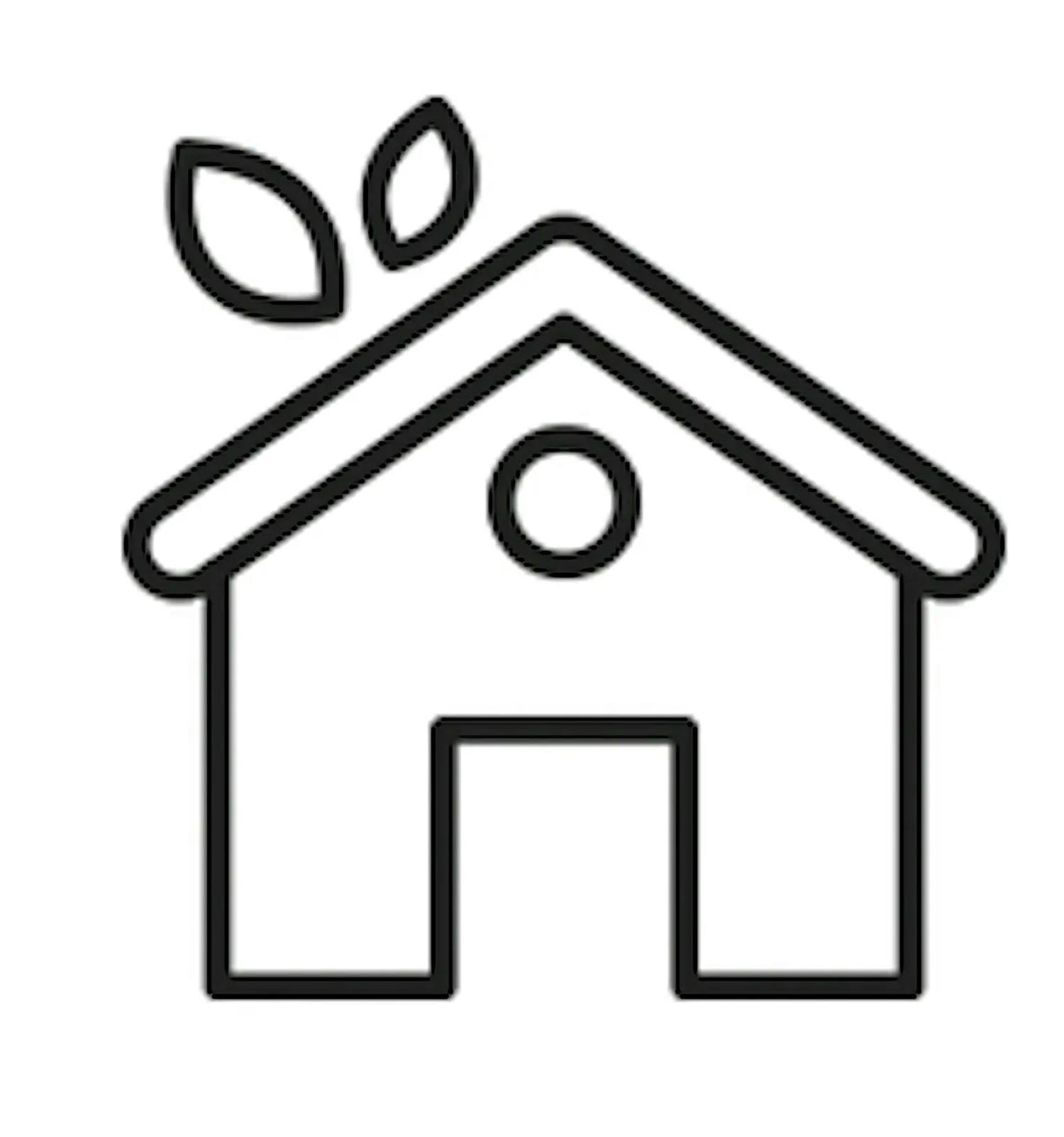 Black and white graphic of a house.