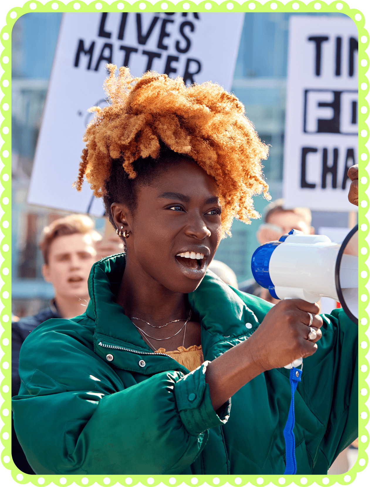 A young black woman protests