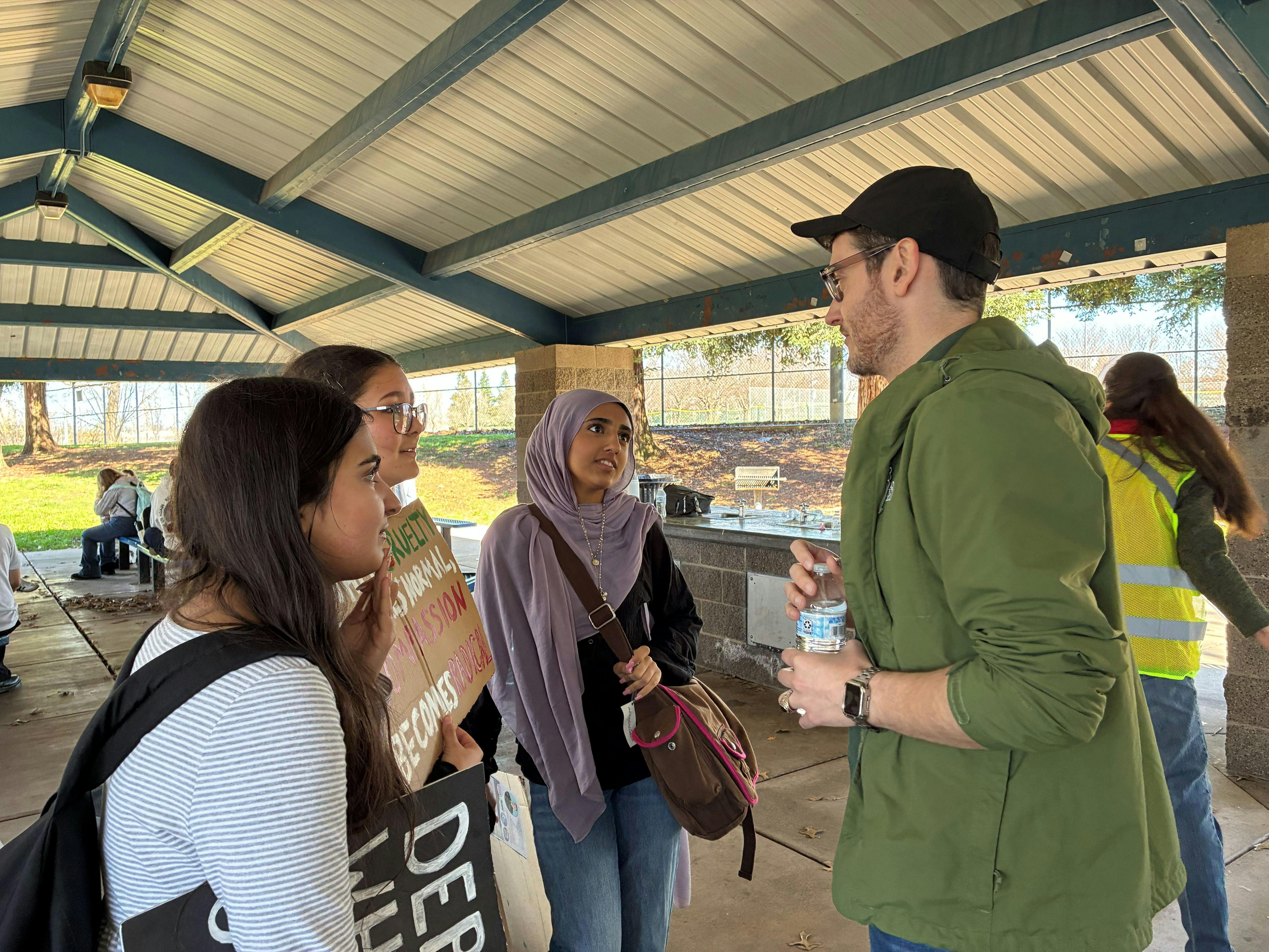 2-12-26 Chris talking to HS students at the Folsom ICE Walkout