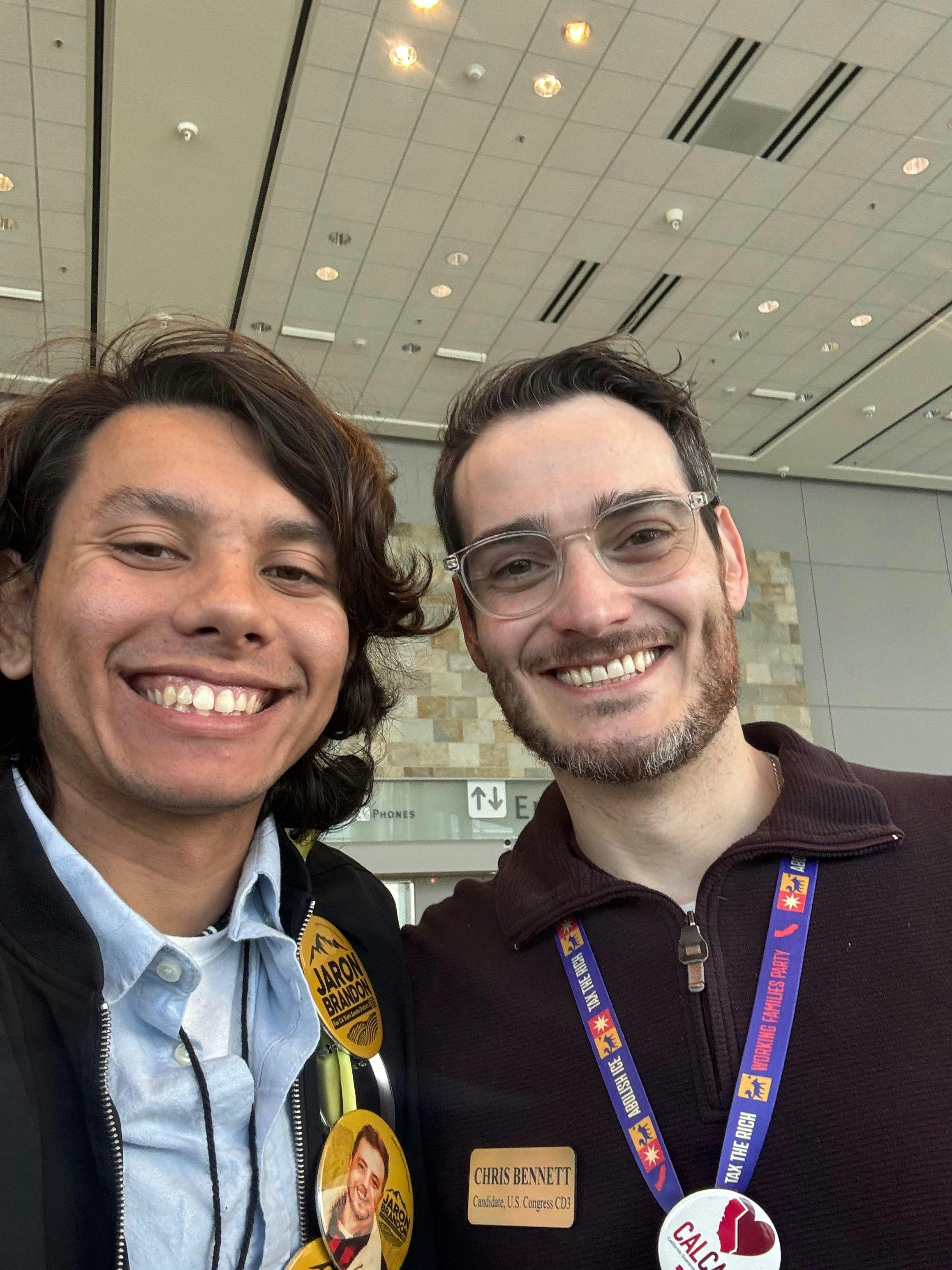 2-26-26 Chris with a college student at the CADEM Convention in SF