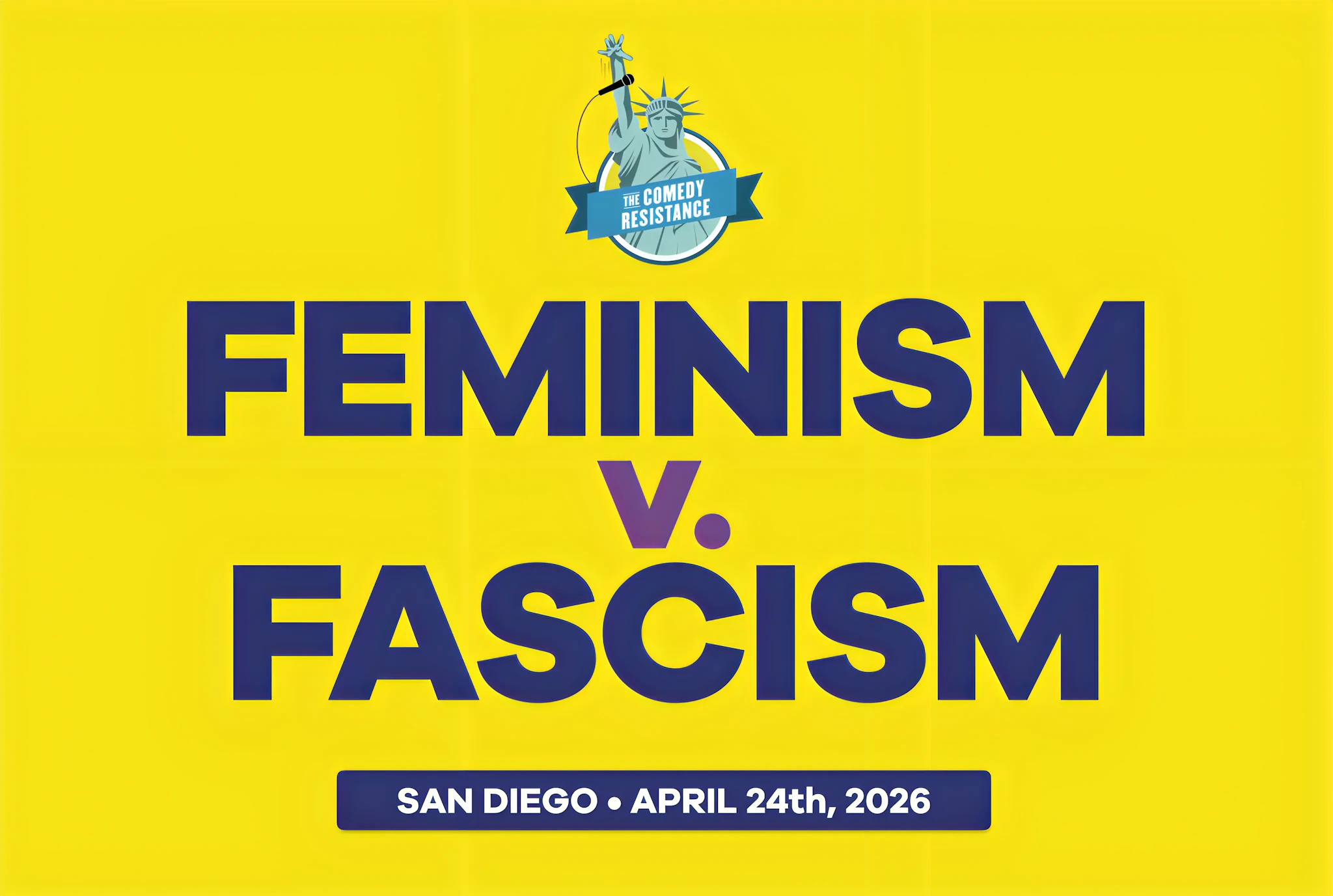 Banner for Feminism v. Fascism benefit show, at Hera Hub Sorrento Valley