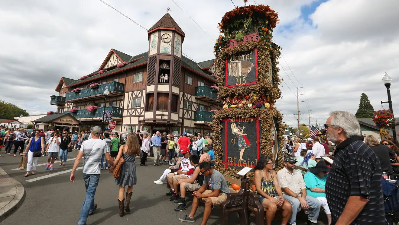 A crowd of festival goers at Mt. Angel's Oktoberfest.