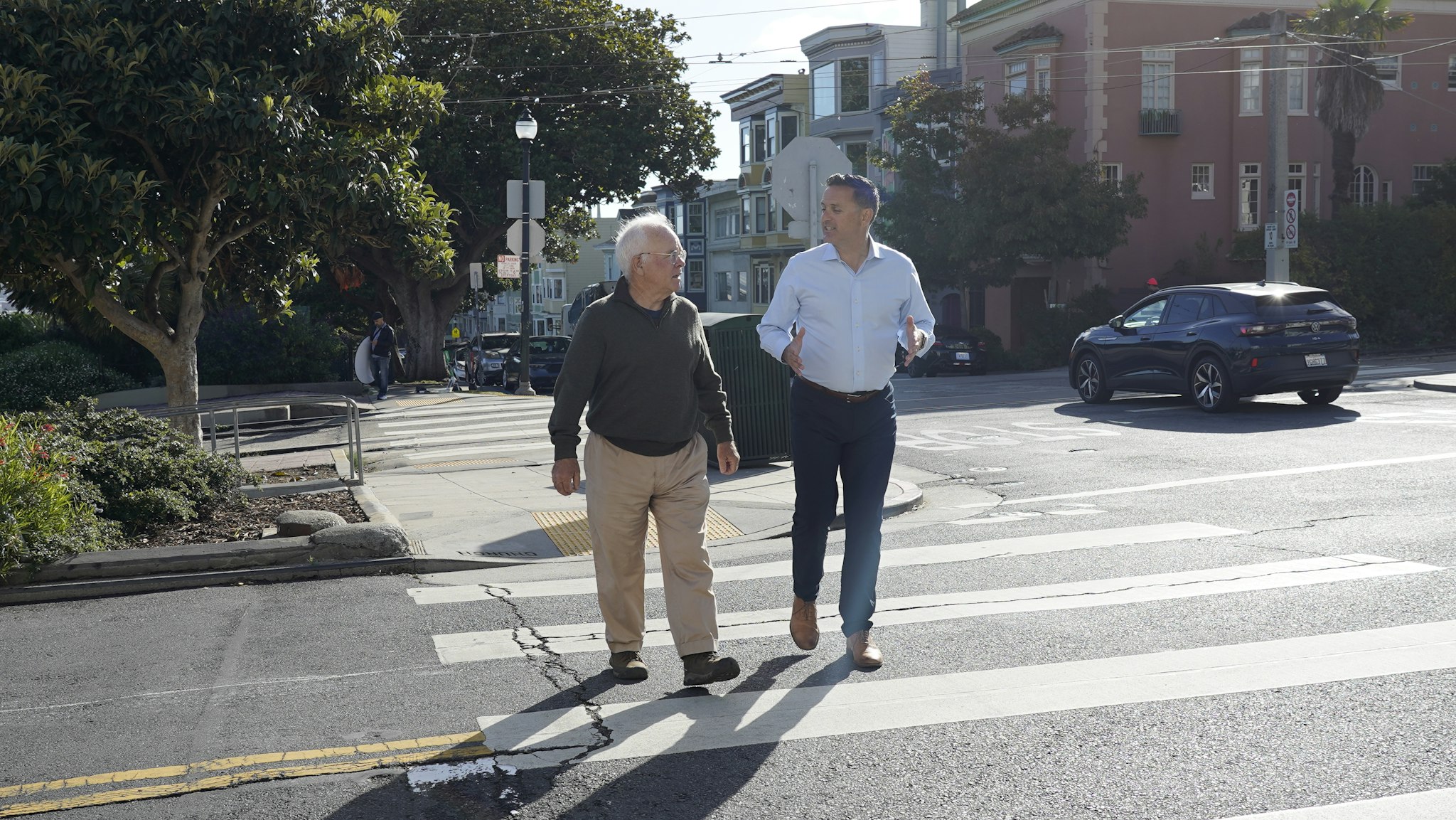 Crossing the Street with San Franciscan