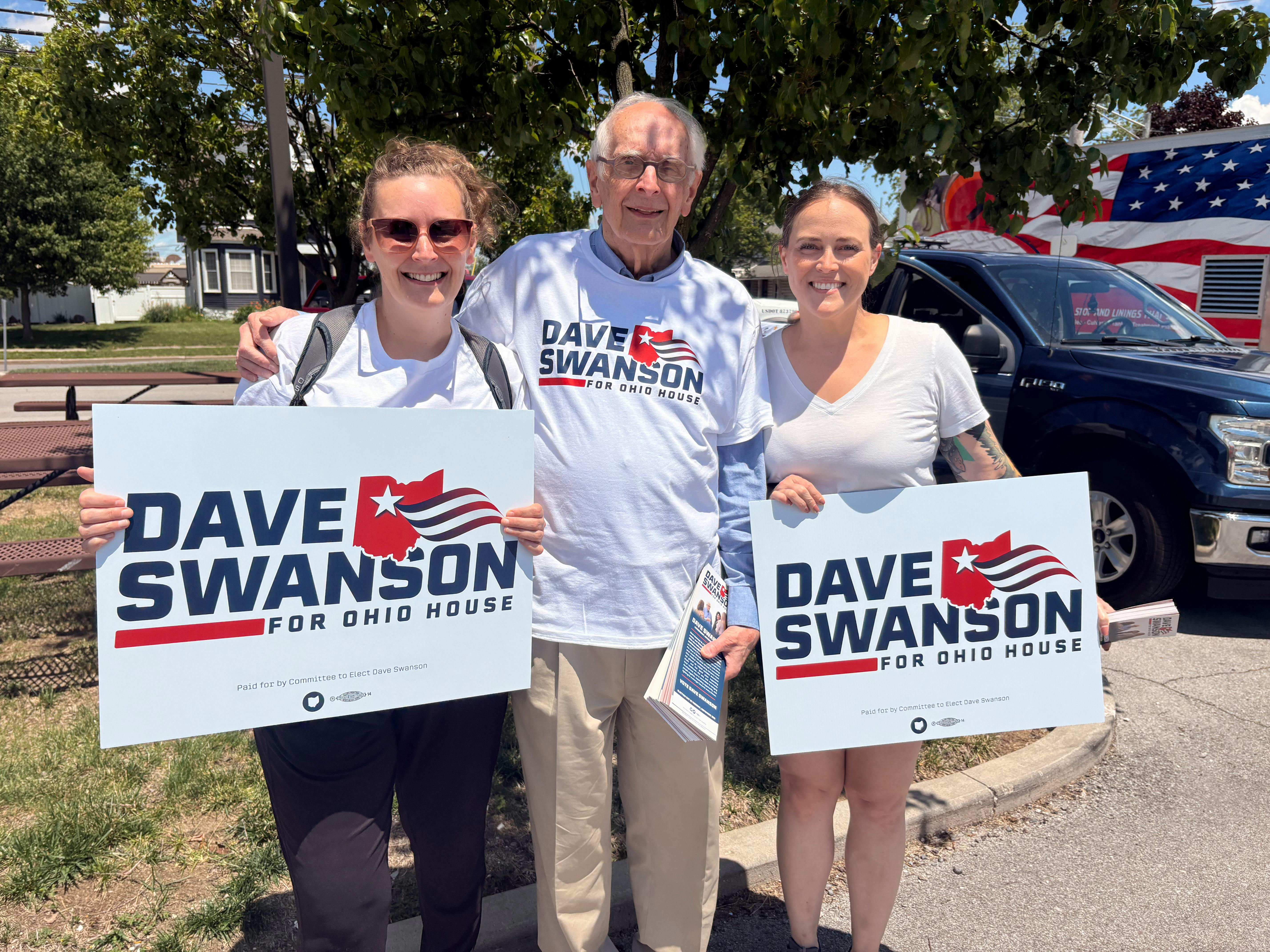 Dave Swanson with campaign volunteers at Bryan Jubilee Parade