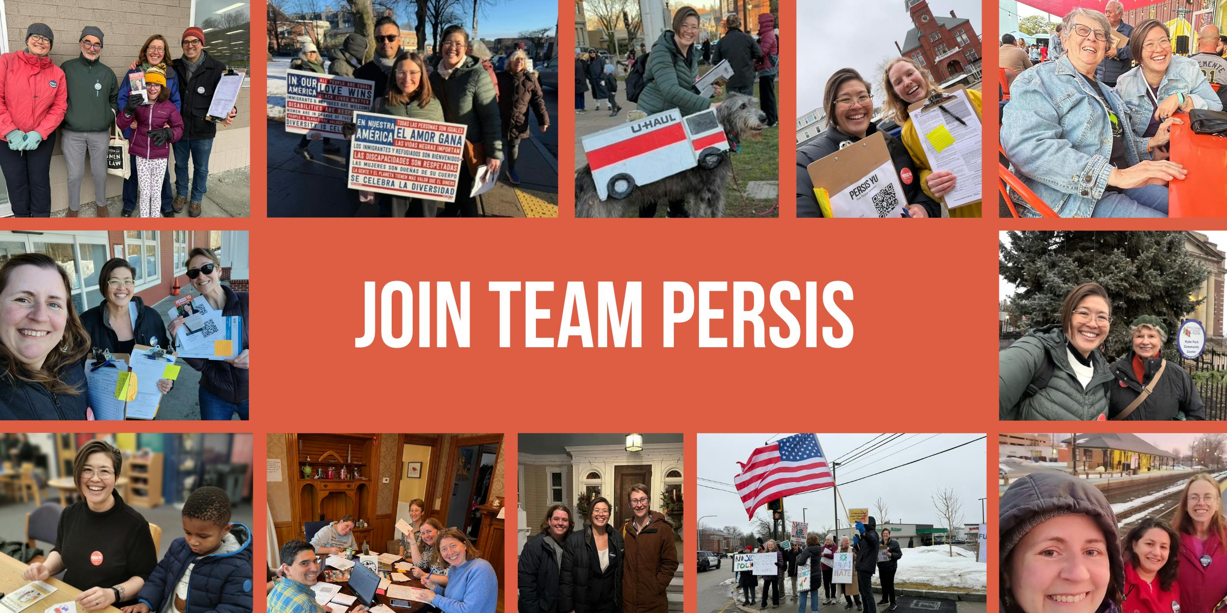 A compilation of photos from volunteer activities for the Persis Yu for State Senate campaign