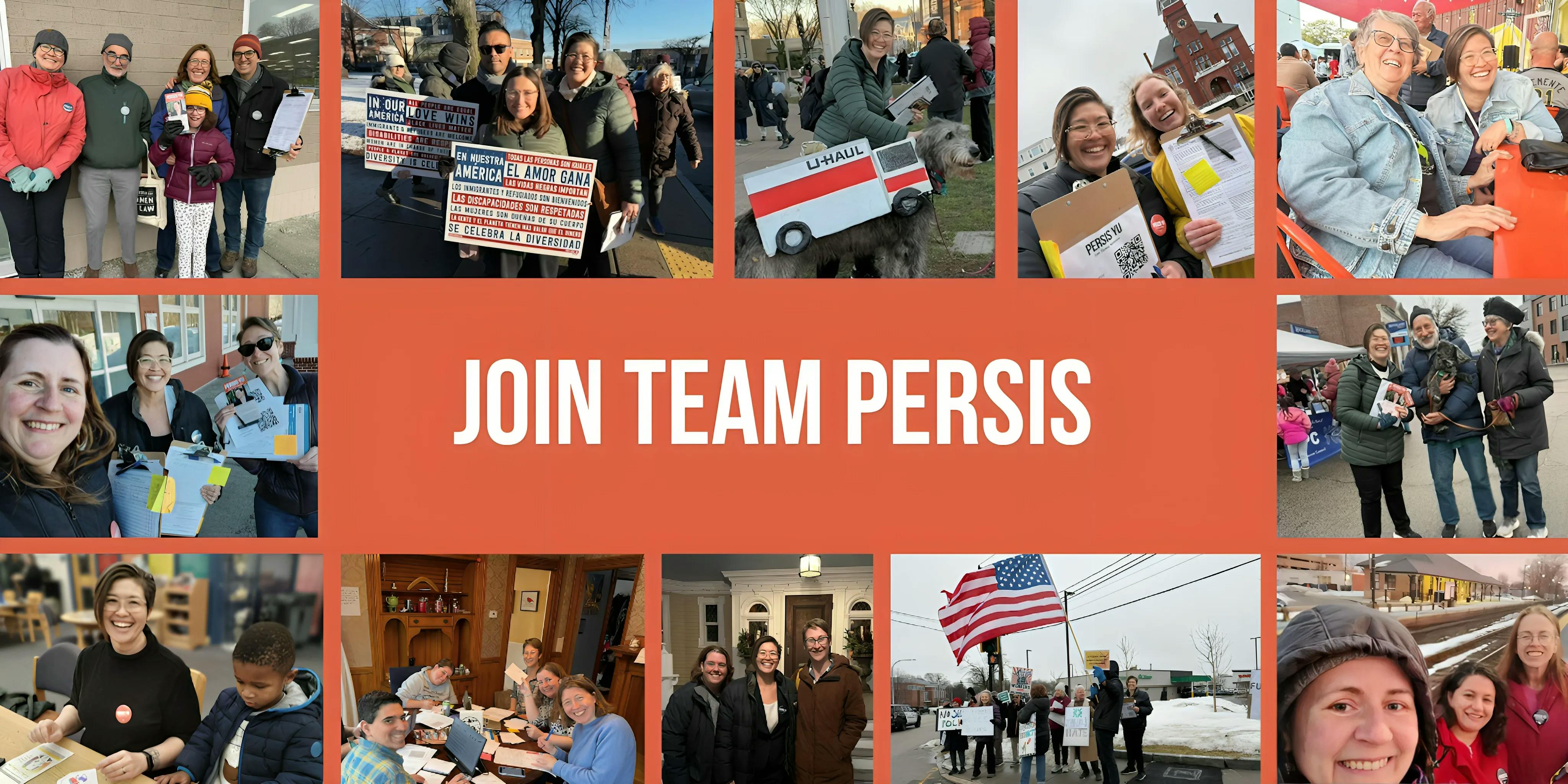 A compilation of photos from volunteer activities for the Persis Yu for State Senate campaign