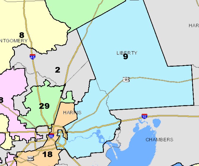 Map of the new boundaries for Texas Congressional District 9