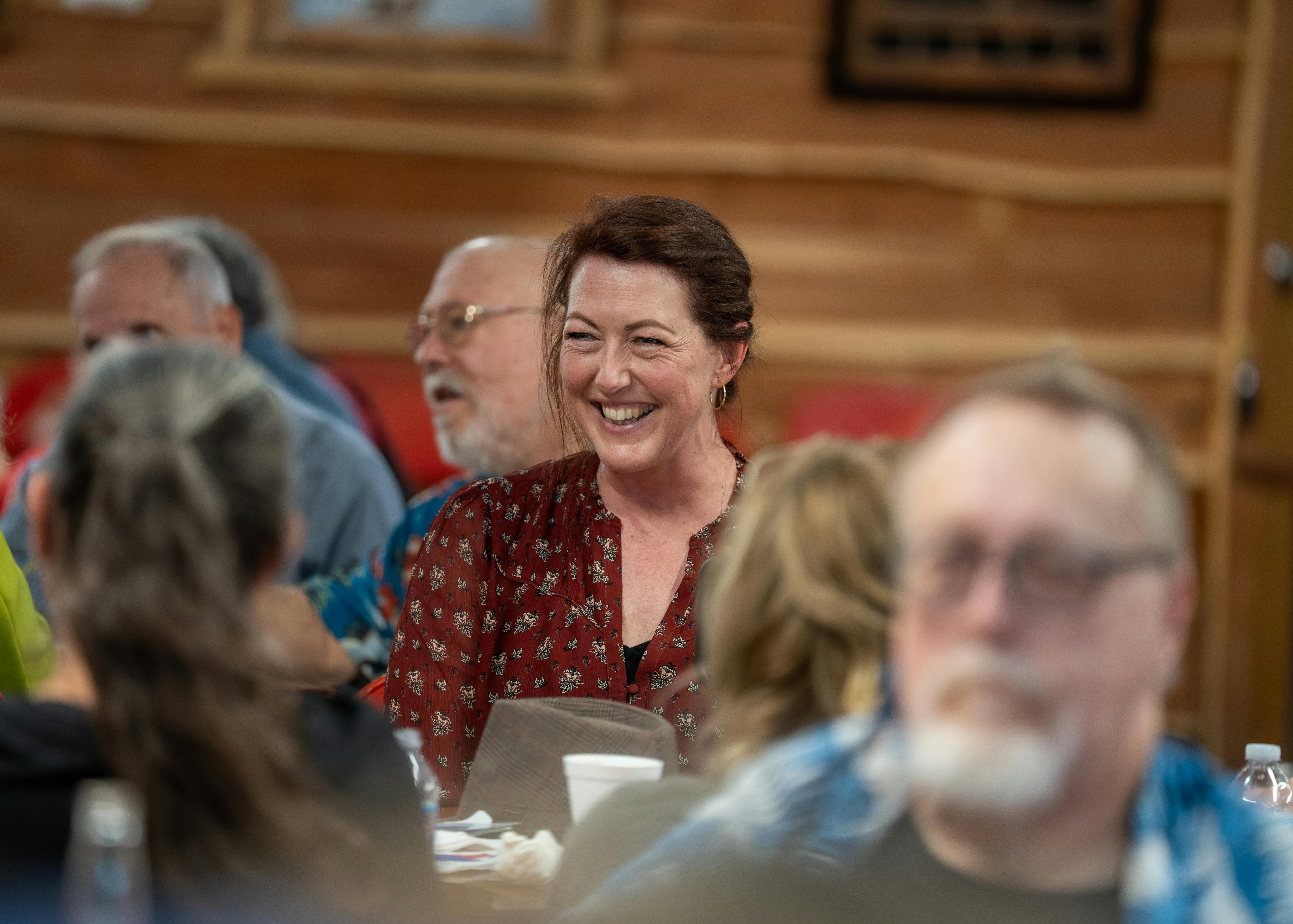 Claire Reynolds sharing a laugh with West Texas voters