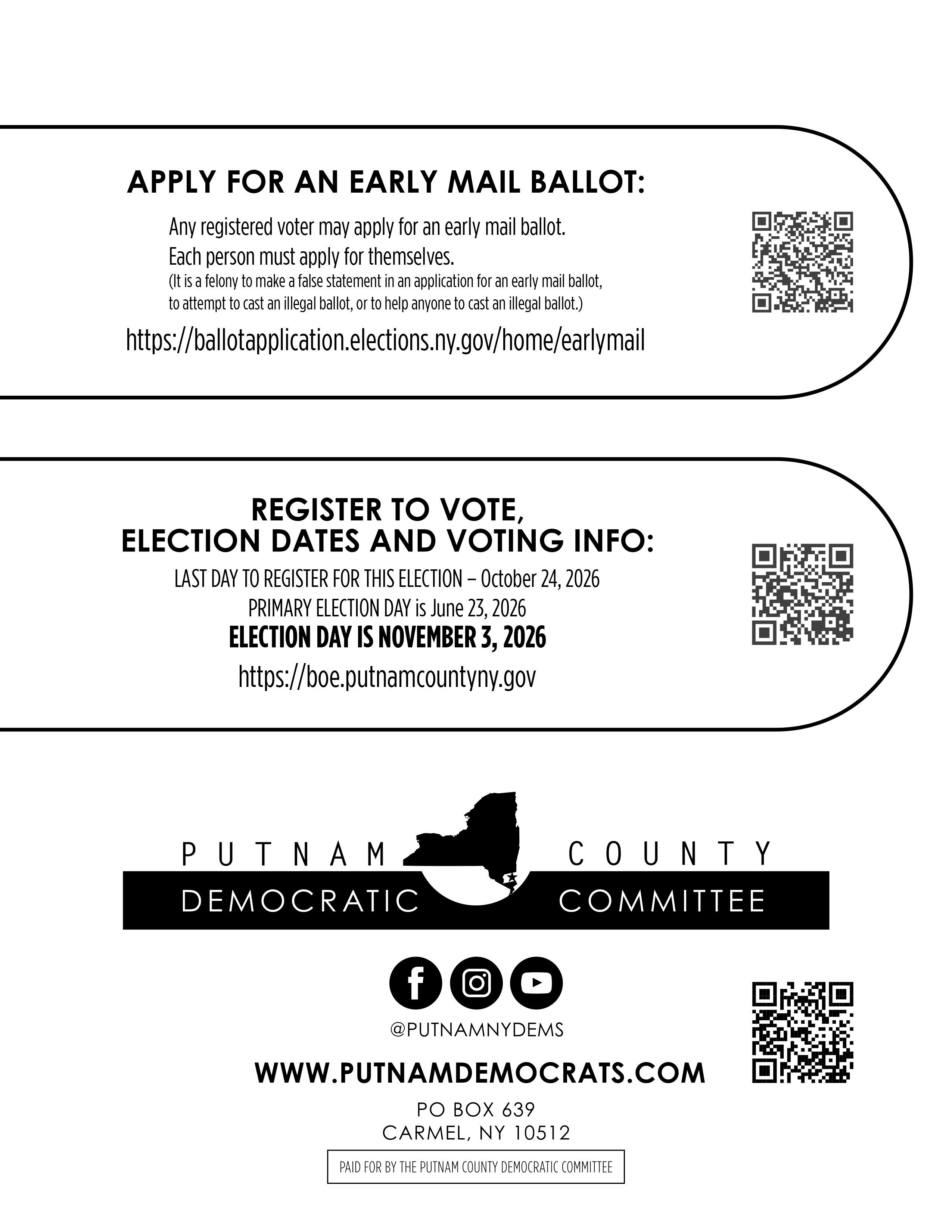 QR Codes: • Early Ballot • Voter Info