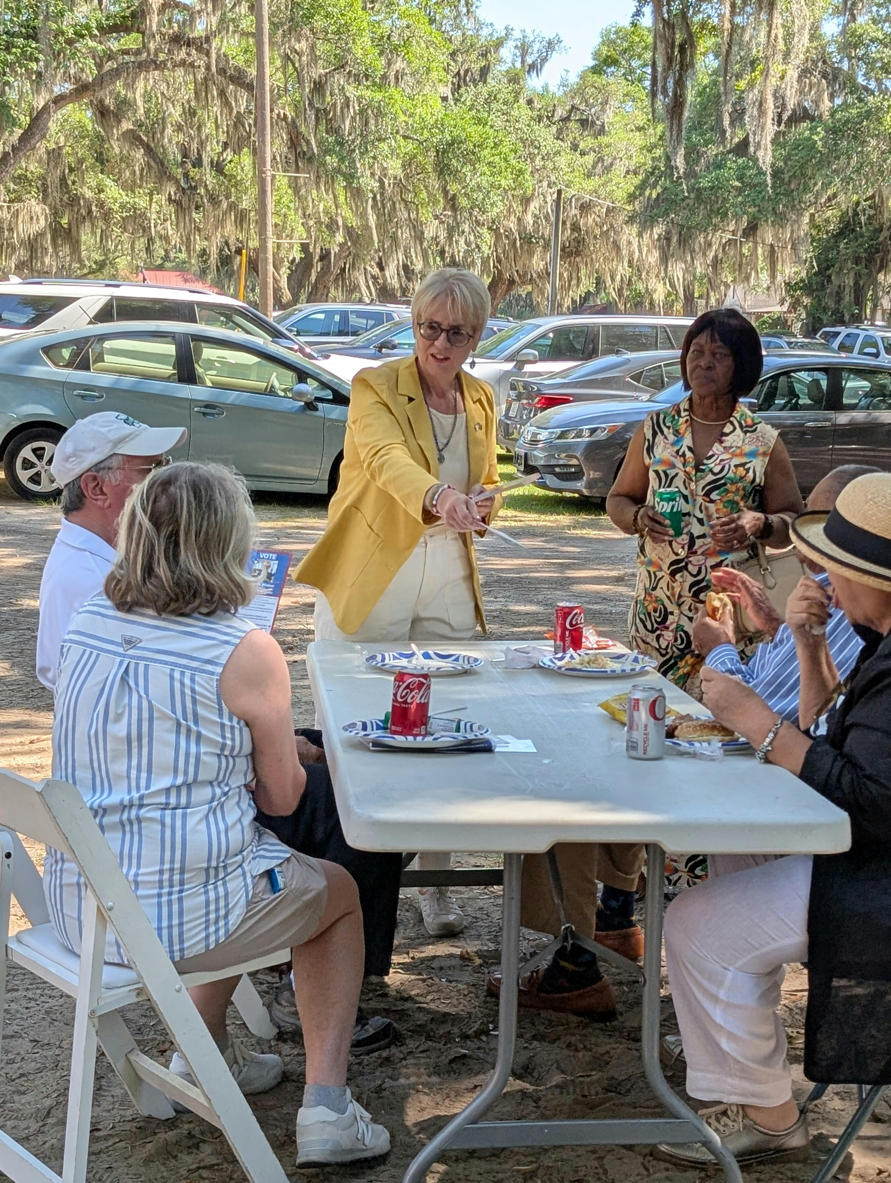 Edwina speaking to voters
