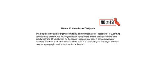 Sample Newsletter or Email Copy