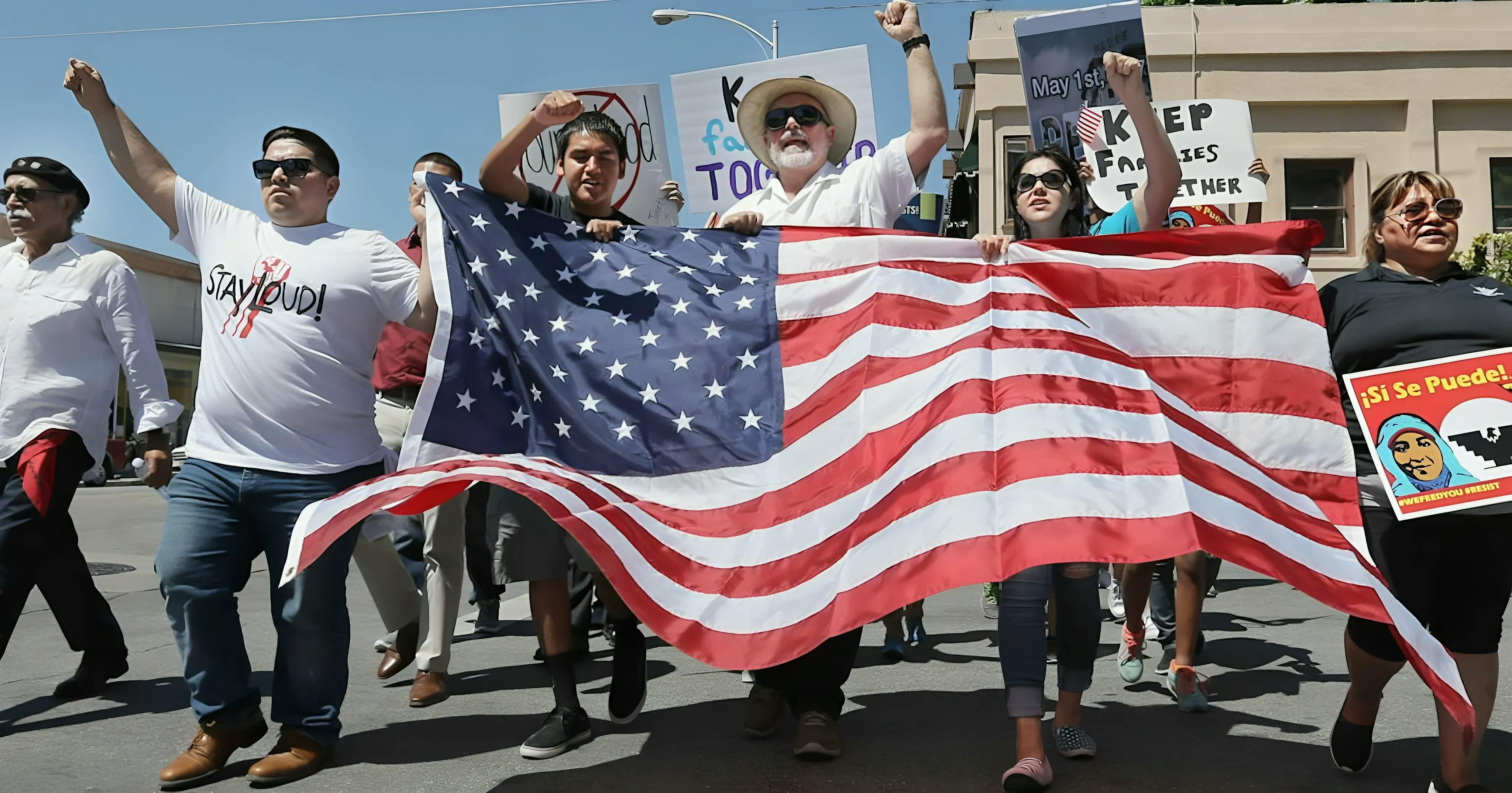 Randy in the May Day March in Bakersfield, 2017
