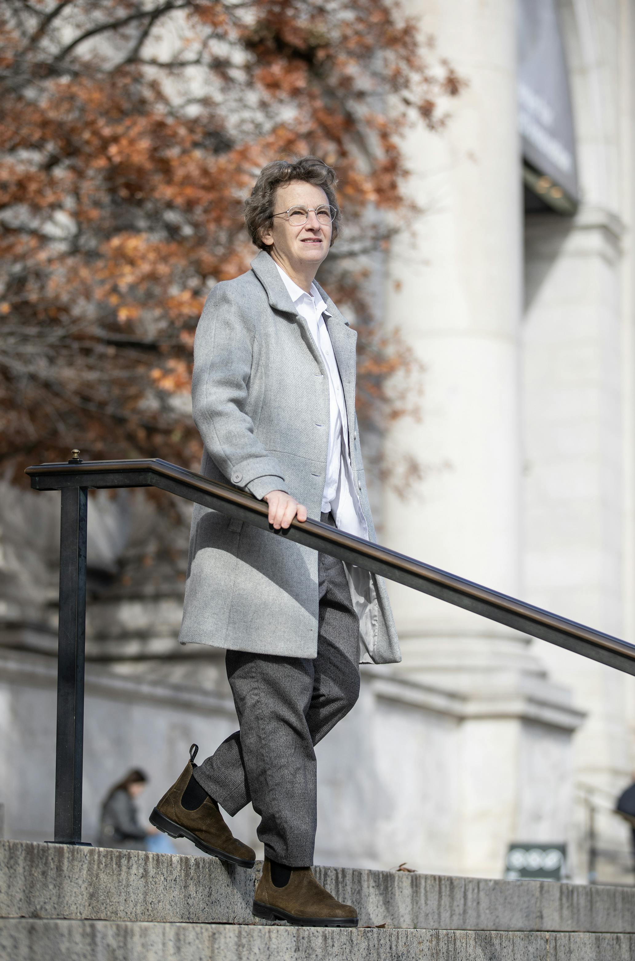 Nina walking down the stairs