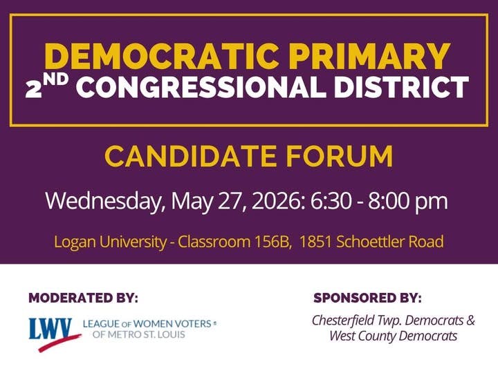 MO 2nd Congressional District Democratic Primary Candidate Forum flyer
