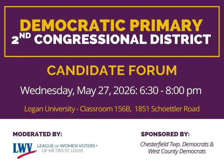 MO 2nd Congressional District Democratic Primary Candidate Forum flyer