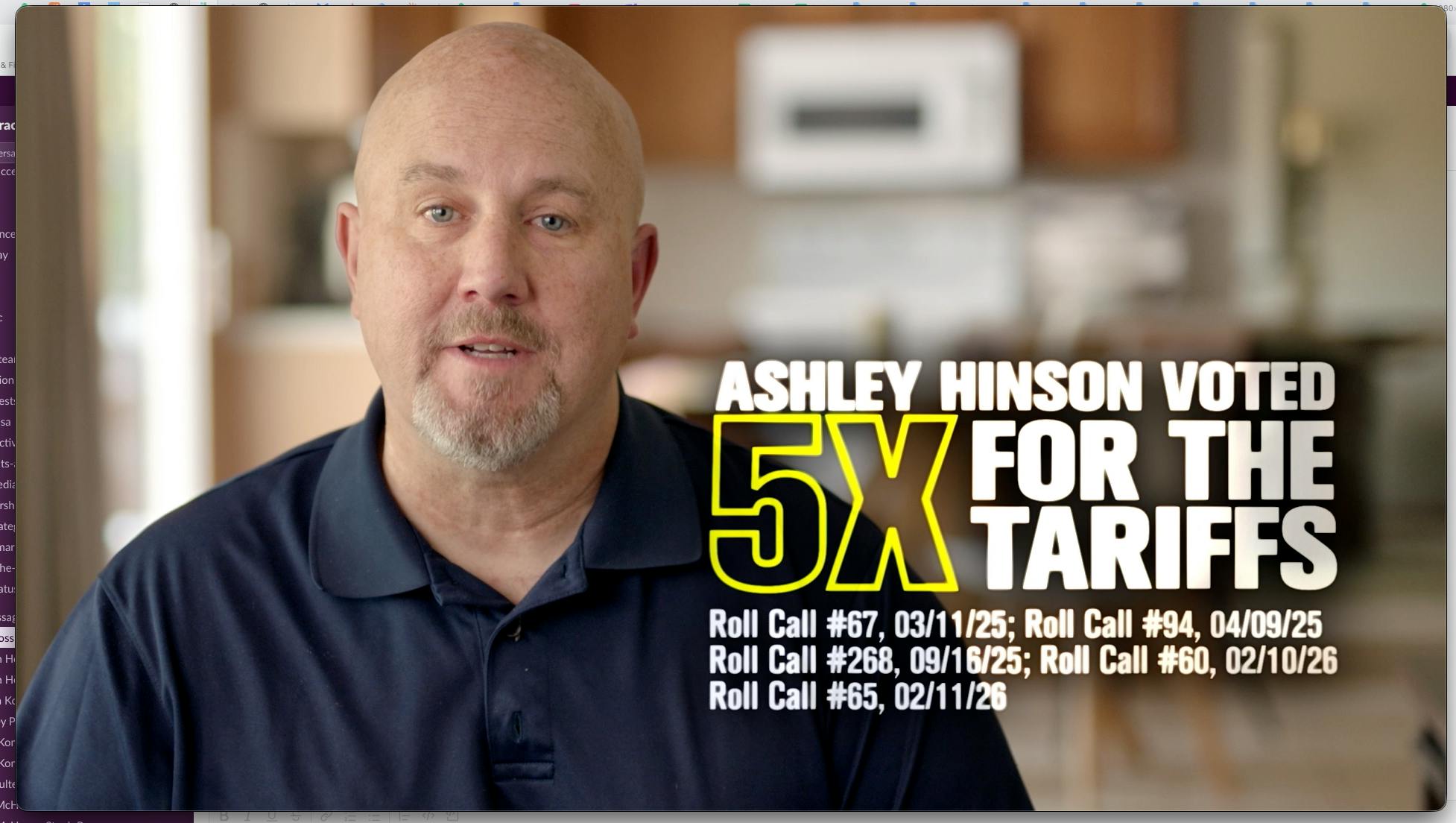 Ashley Hinson Voted 5x for the Tarrifs