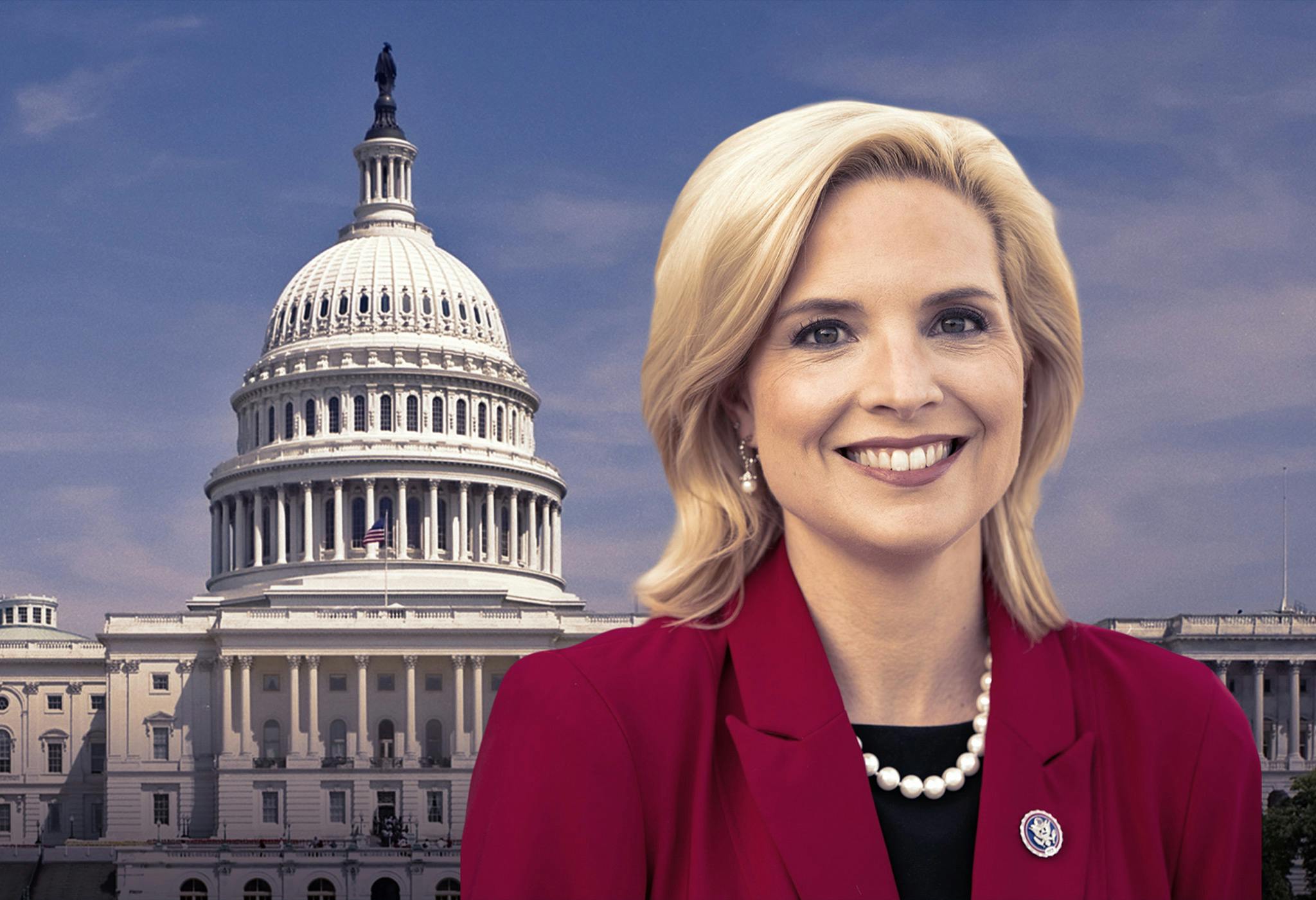 Ashley Hinson smiling in front of US Capitol