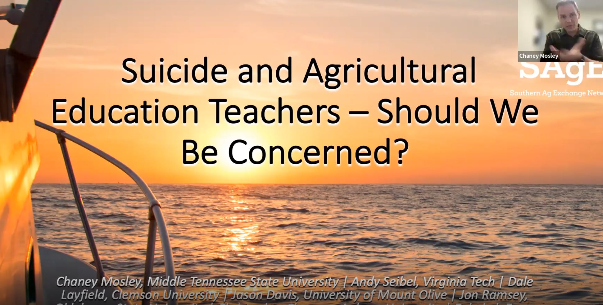 Chaney Mosley participating in a session about suicide among agriculture educators