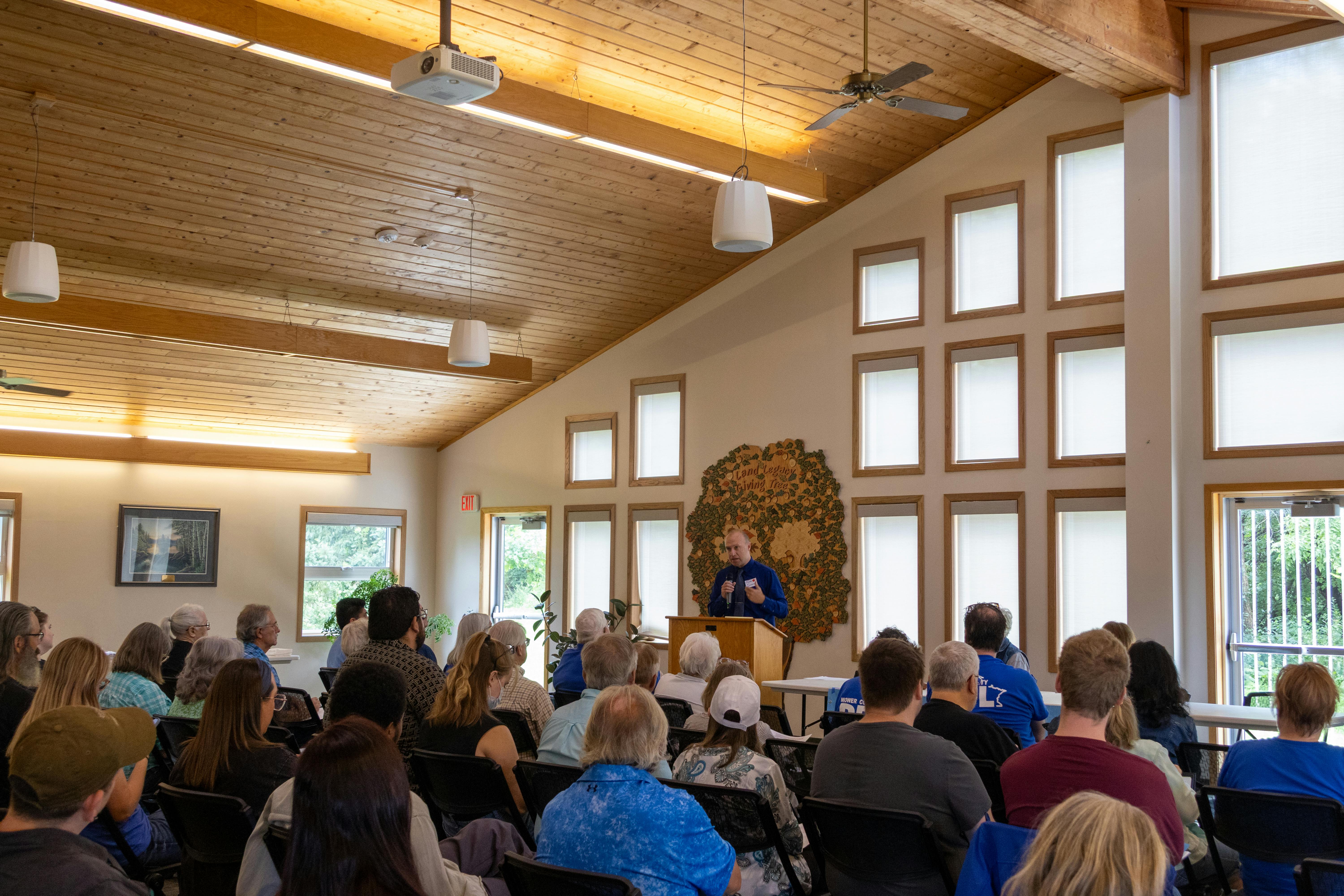 Jake Johnson addresses the DFL First Congressional District.