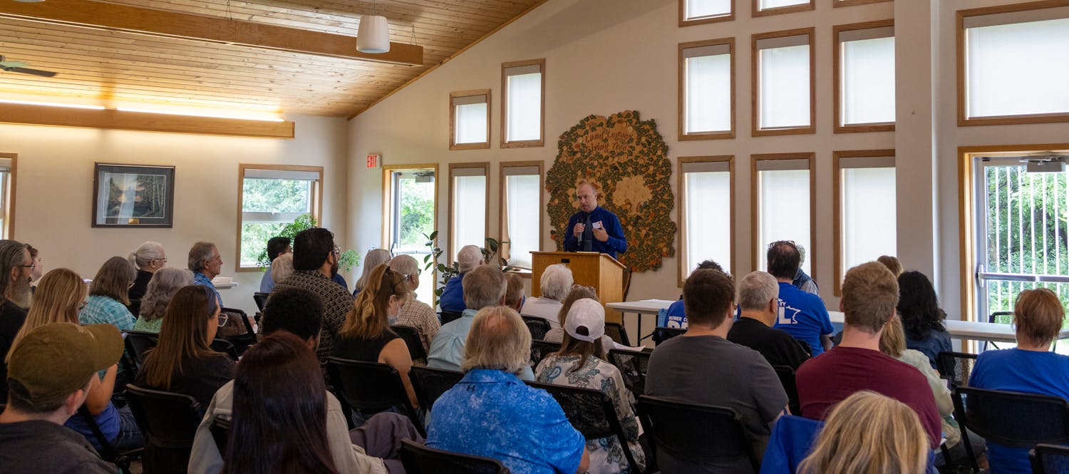 Jake Johnson addresses the DFL First Congressional District.