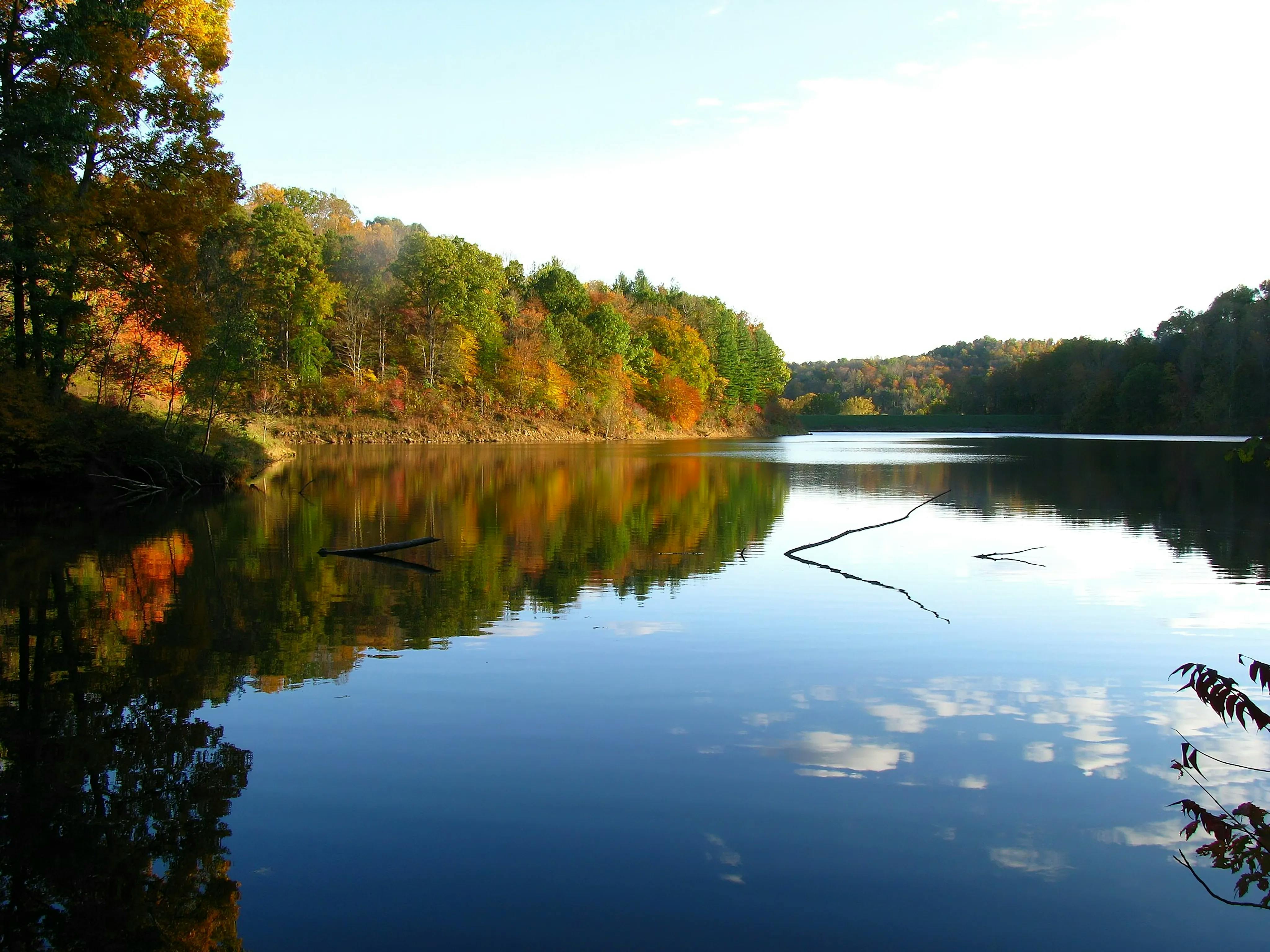 Fall colors at Dow Lake at Strouds Run State Park in Athens County, Ohio