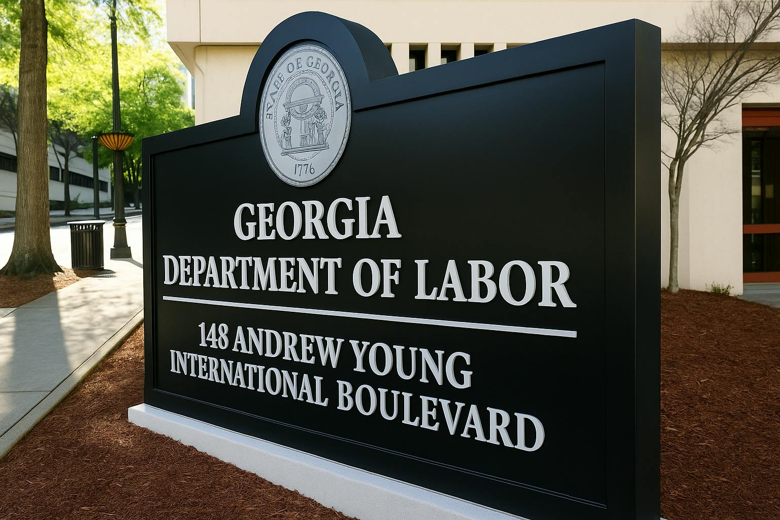 building sign in front of Georgia Department of Labor