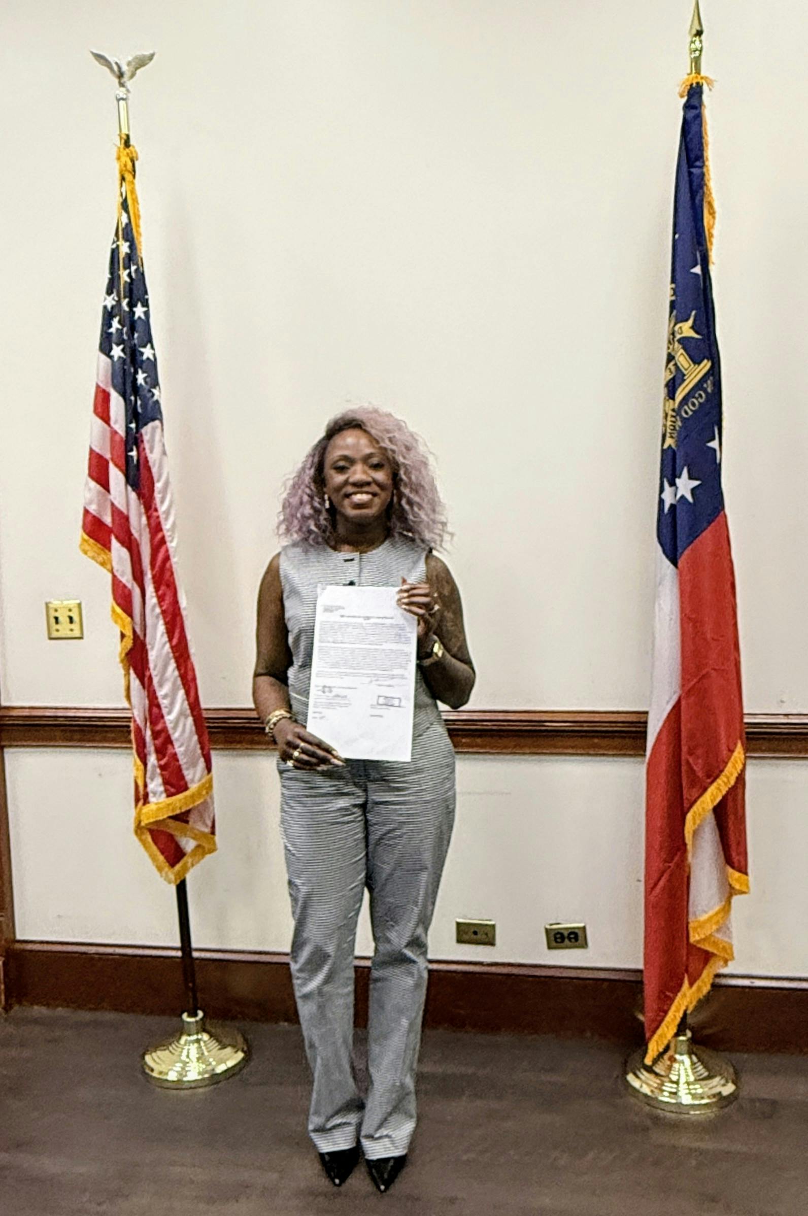 U.S. Air Force Veteran and Georgia Labor Commissioner candidate Nikki Porcher at the Capitol after officially qualifying for the Labor Commissioner race