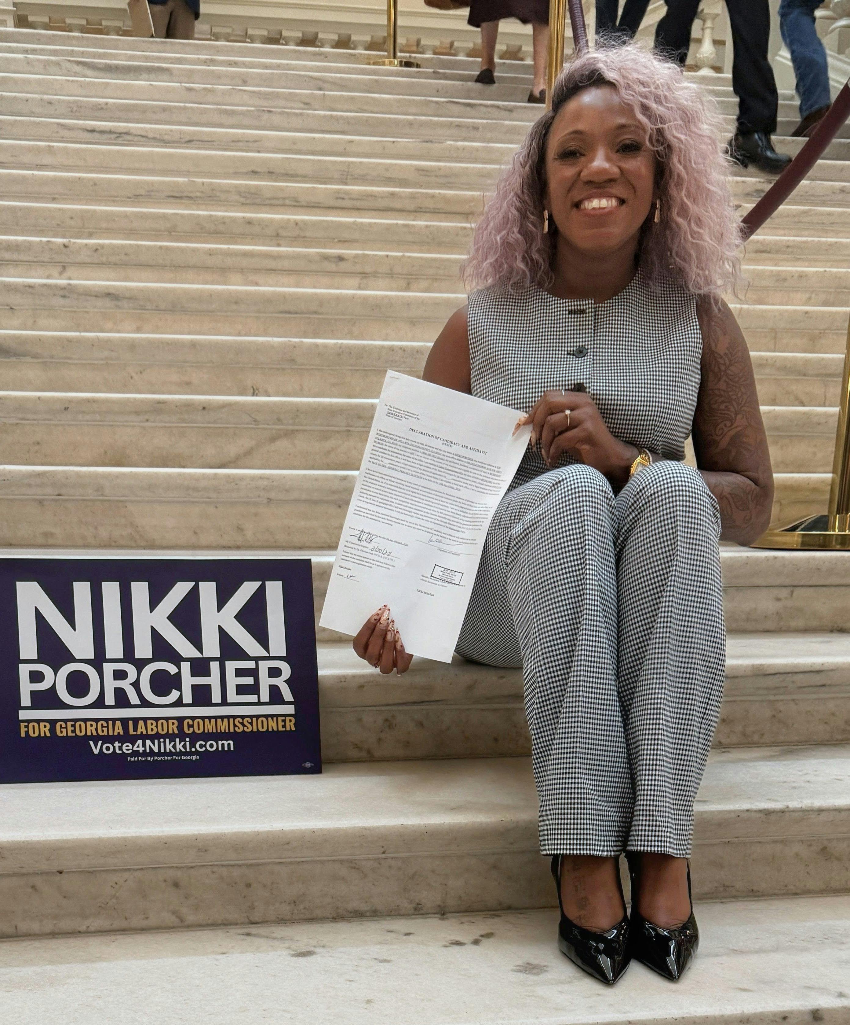 Nikki Porcher at the Capitol after officially qualifying for the Labor Commissioner race