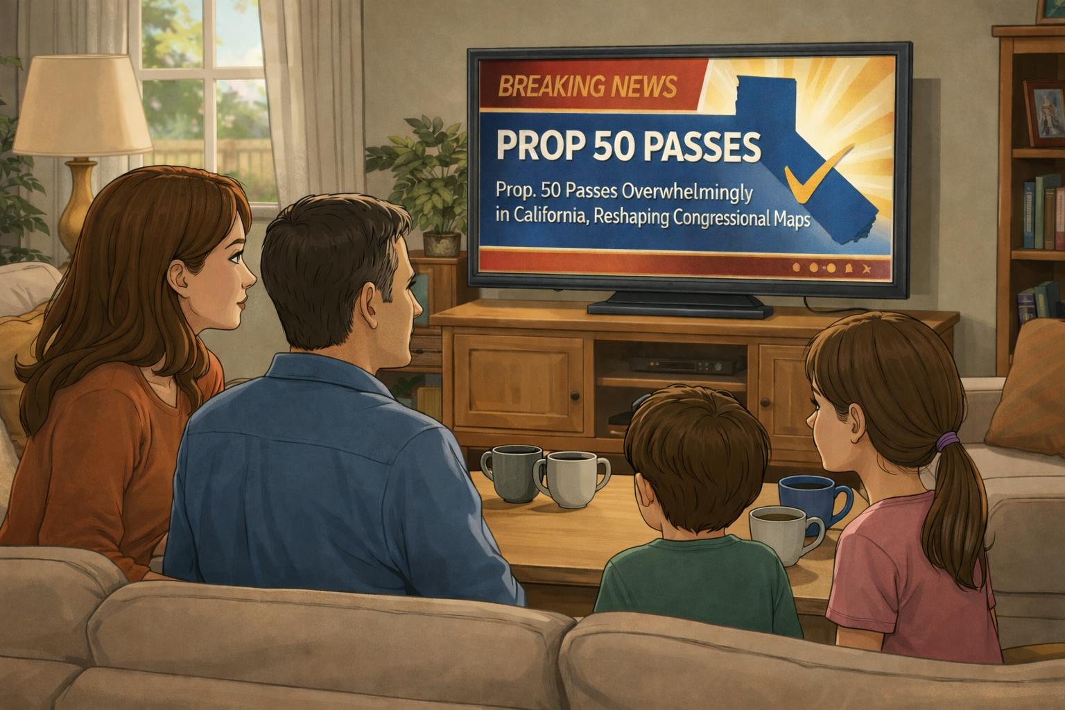 Family watching news