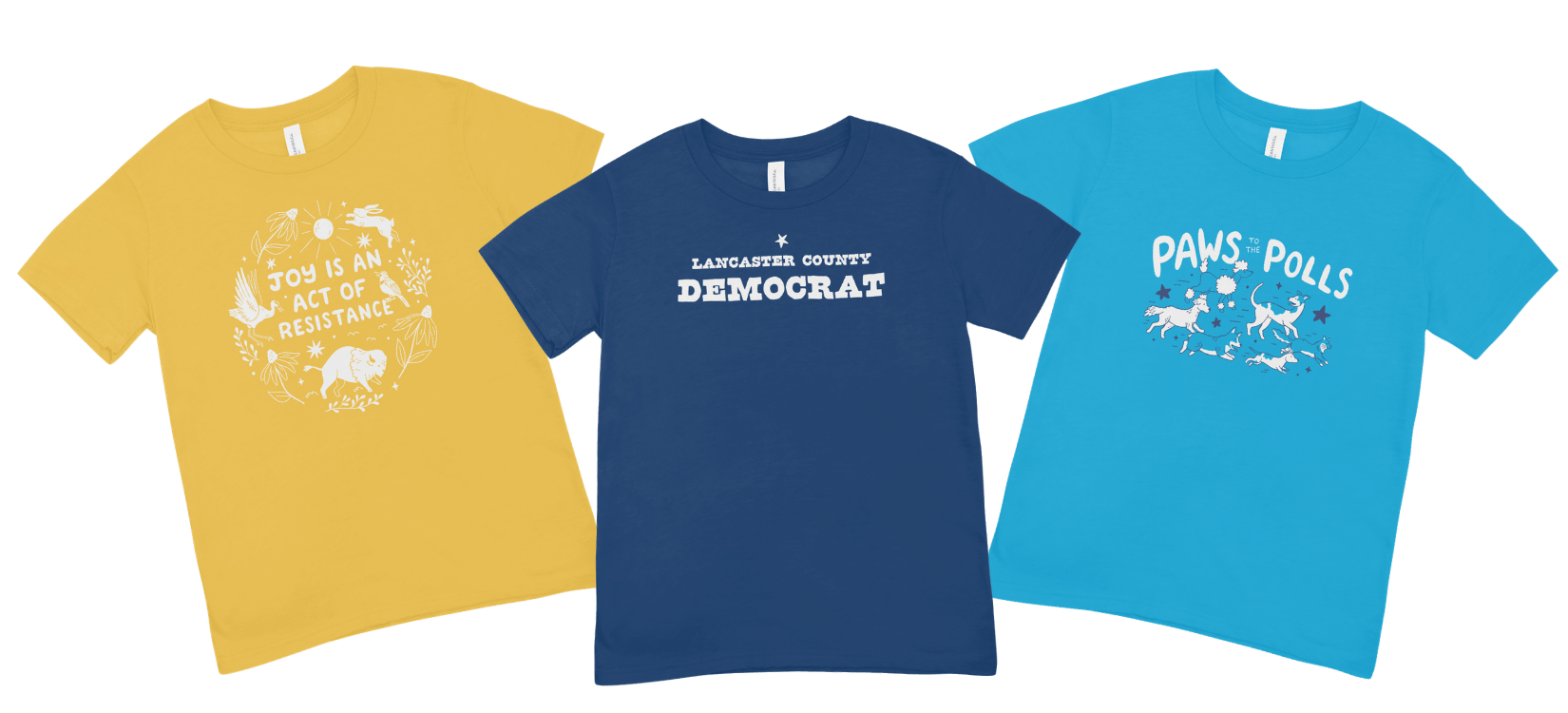 Yellow, Light Blue and Dark Blue tshirts