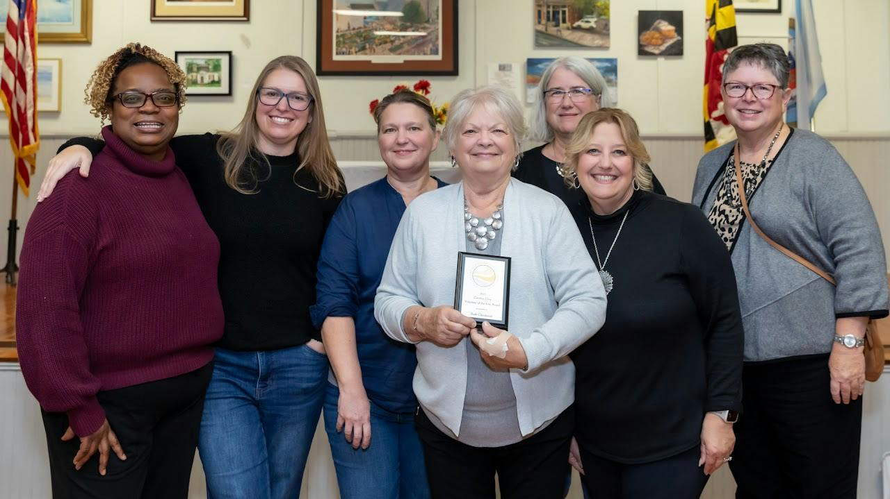 Katie Clendaniel with members of the Cambridge Woman’s Club at Ruth Clendaniel’s 2025 Volunteer of the Year Award presentation.