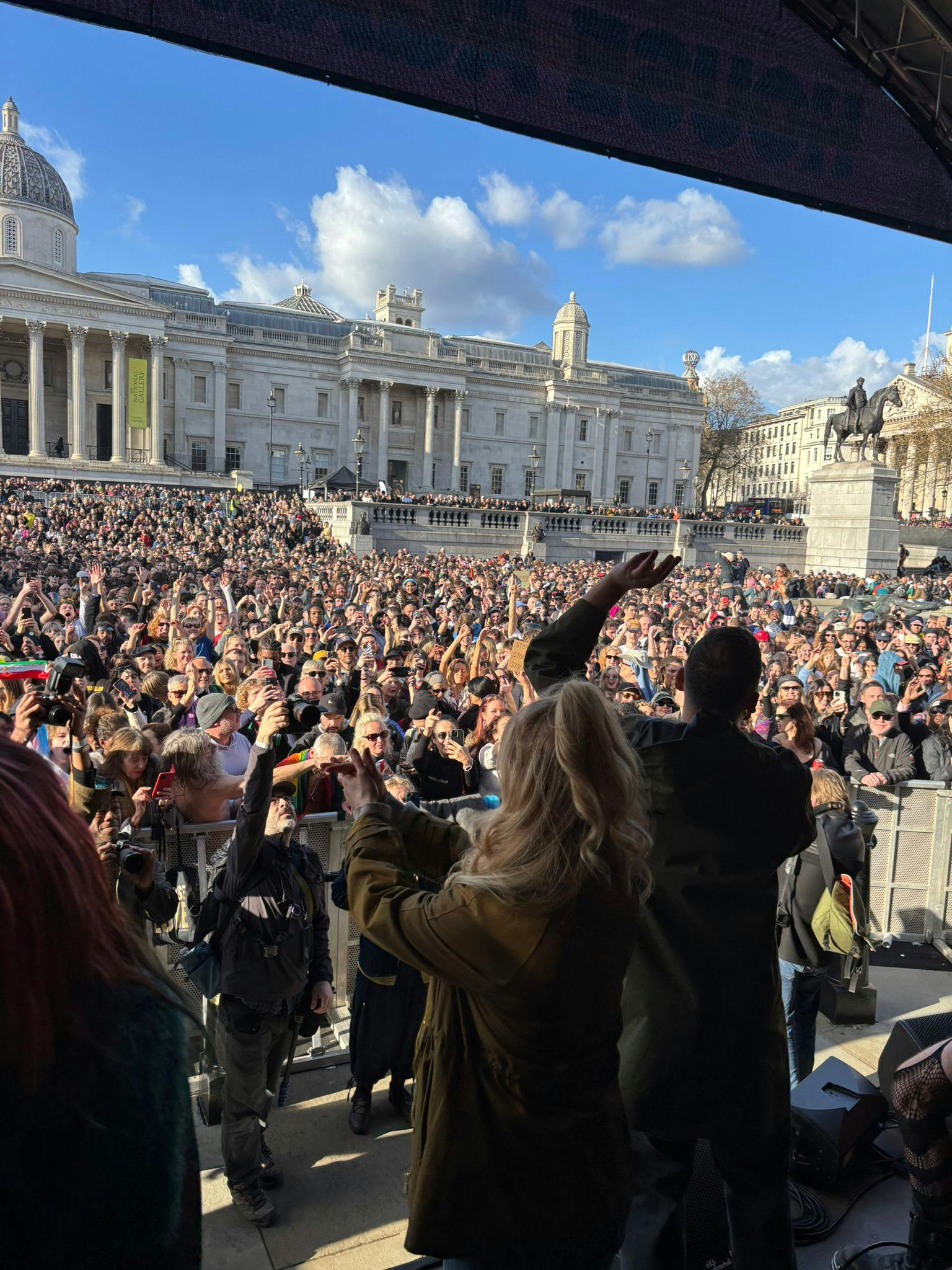 Large crowd gathers at Trafalgar Square for House Against Hate, part of the March 28 demonstration against the far right