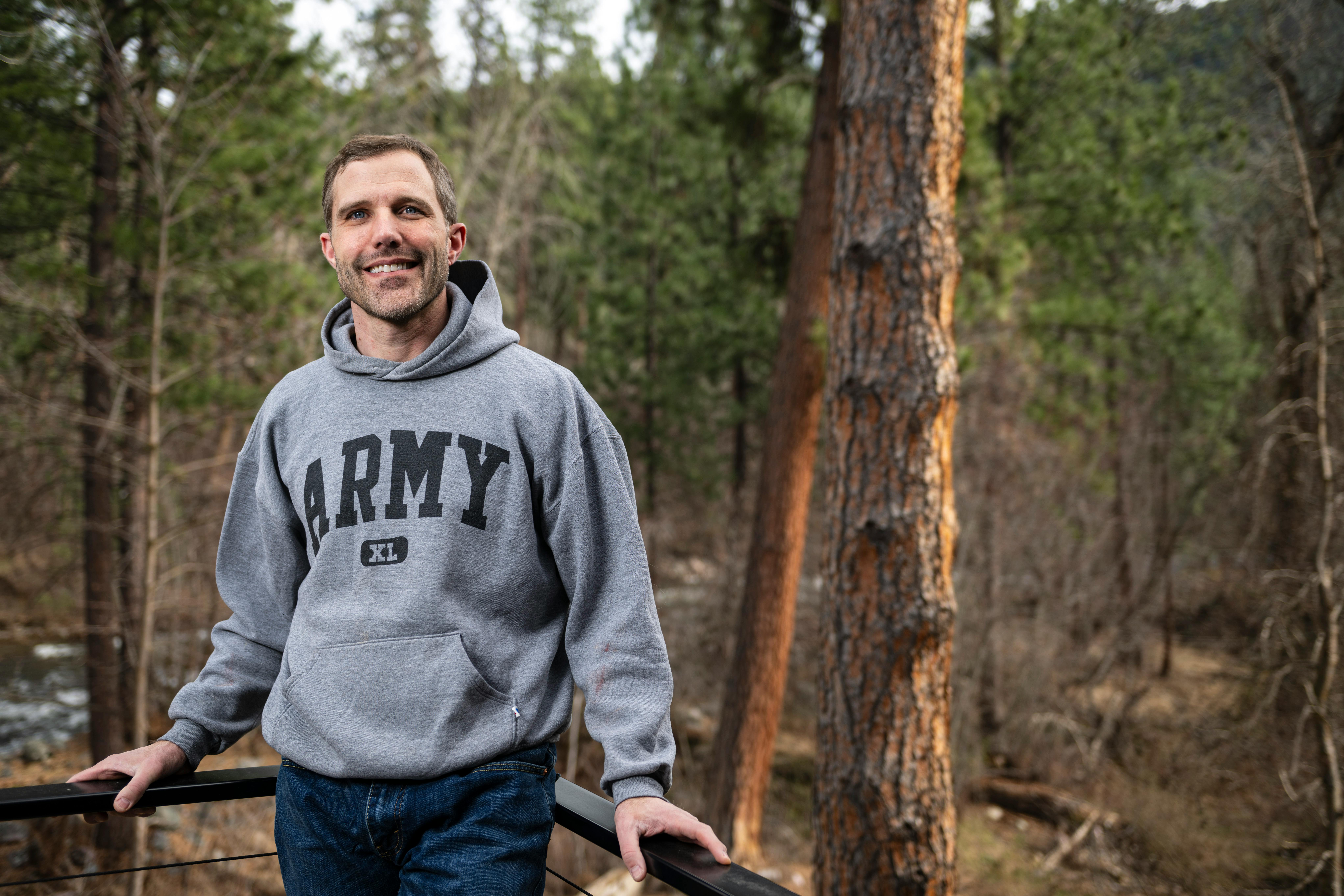 Seth Bodnar in an Army sweatshirt