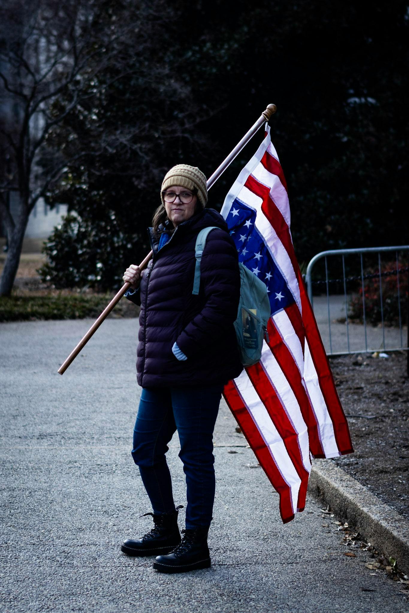 Julie holding an american flag