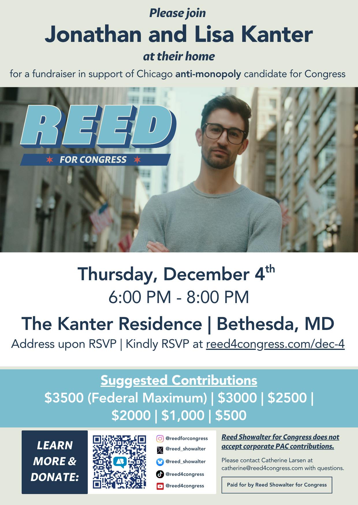invitation for december 4th fundraiser fr Reed for Congress
