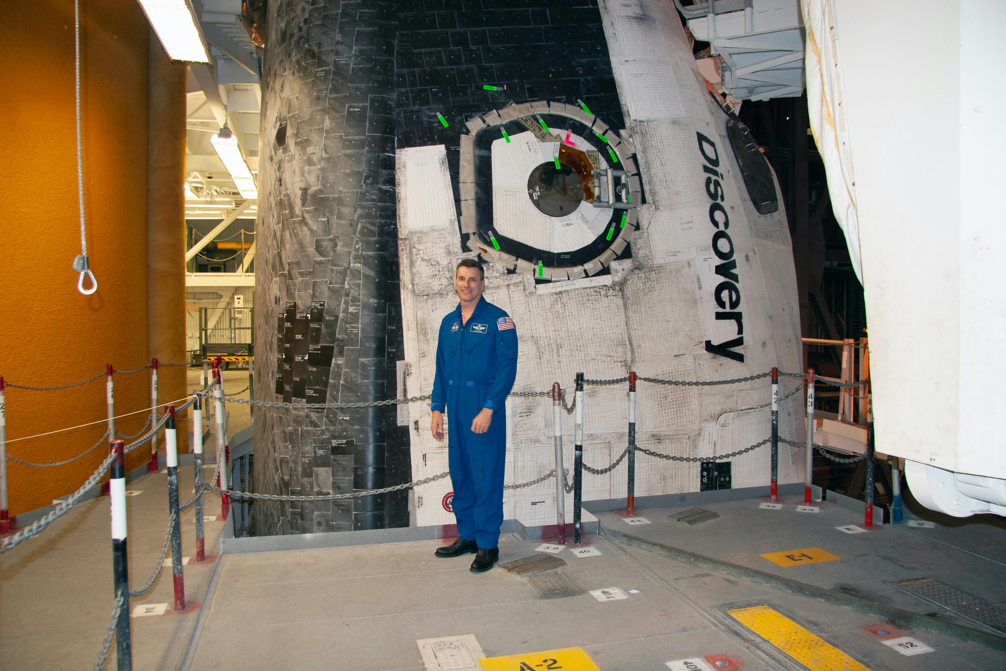 Dr Peter at the NASA Vehicle Assembly Building where Space Shuttle Discovery was being prepared to launch