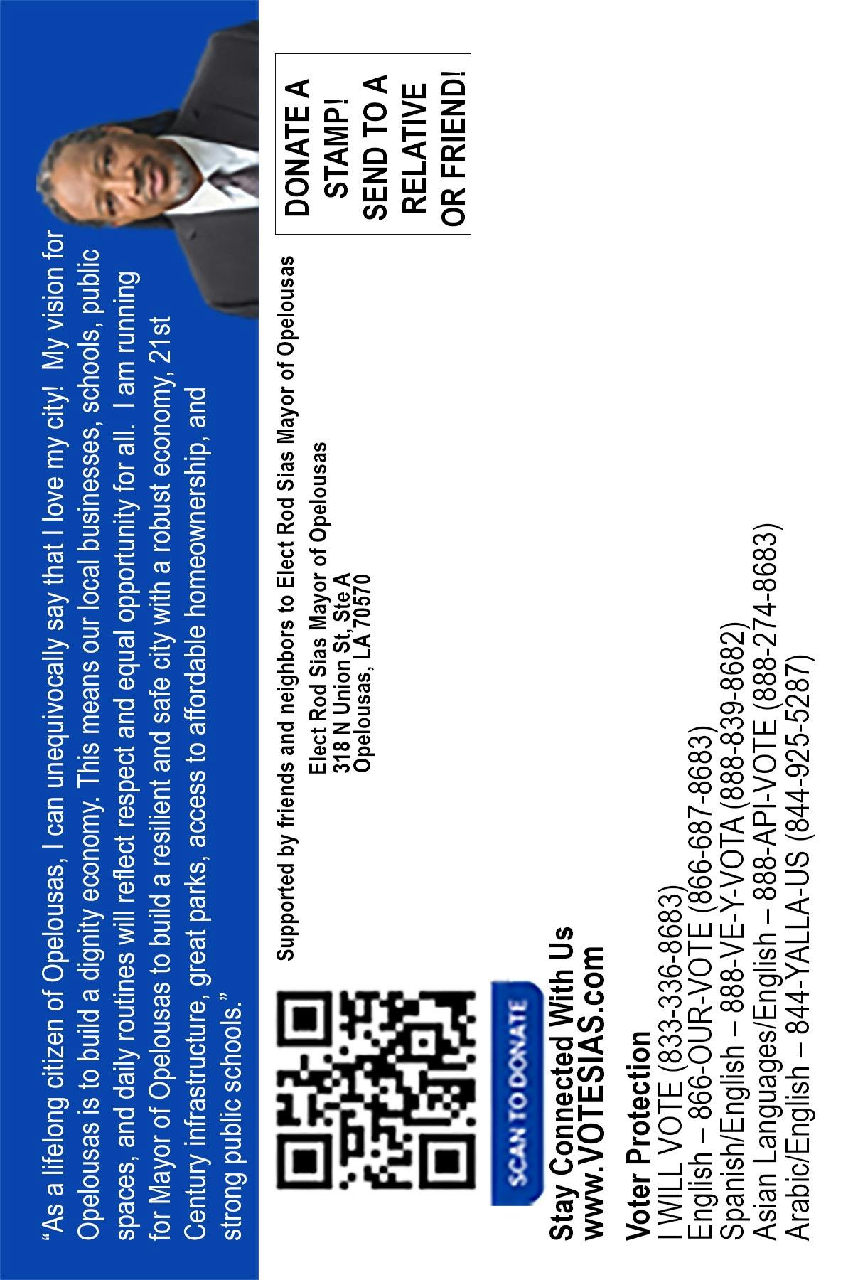 ROD SIAS 4" x 6" Post Card - General - BACK