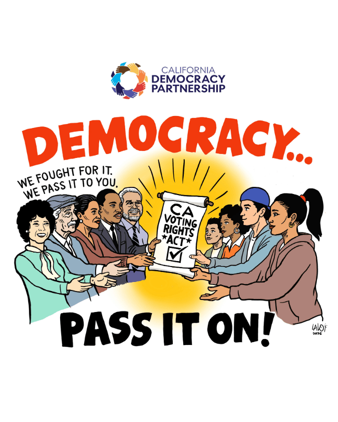 People holding the "CA Voting Rights Act" 