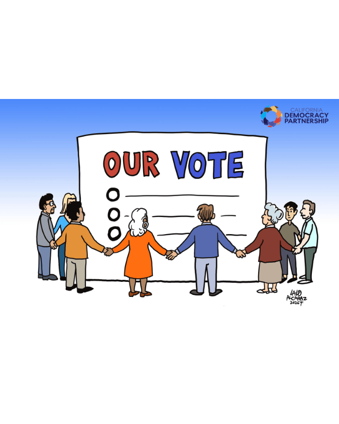 "Our Vote" Ballot with individuals holding hands around it