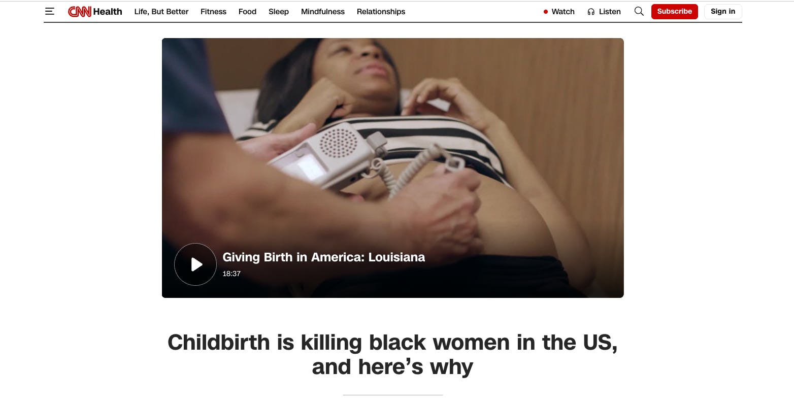 CNN Article: Childbirth Killing Black Women